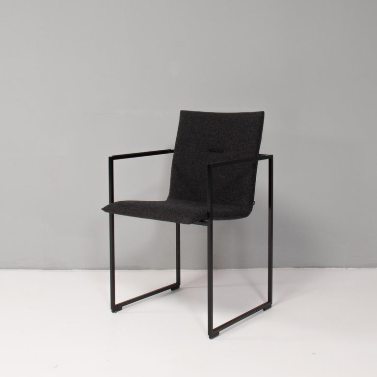 Arco by Burkhard Vogtherr Black Metal and Grey Fabric Frame Chairs, Set of 10 In Good Condition For Sale In London, GB