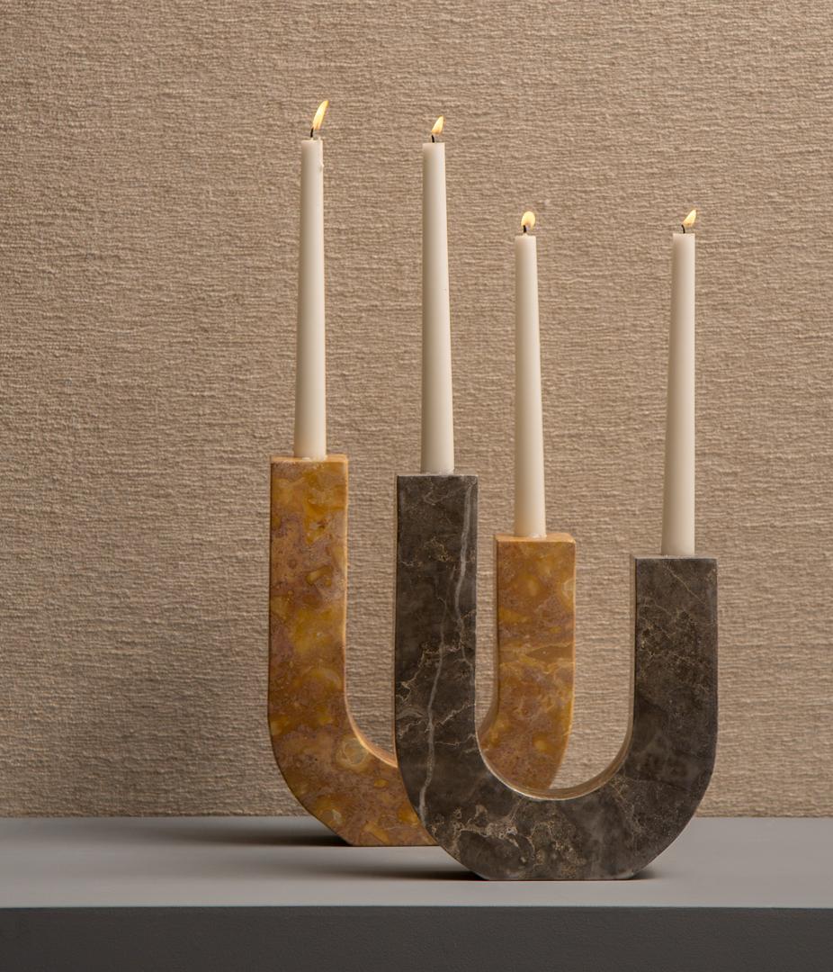 Balinese 'Arco' Candle Holder Grey Marble  For Sale