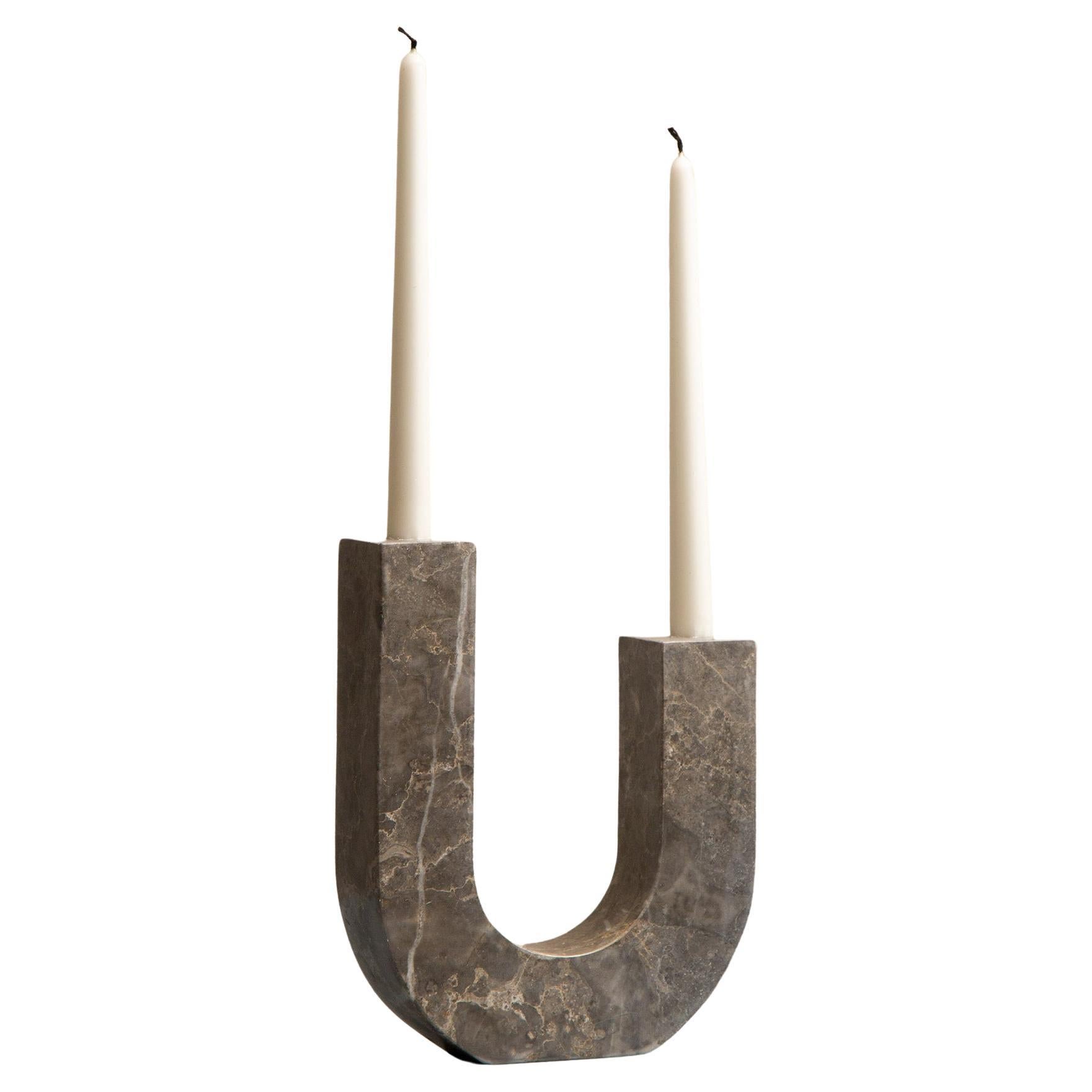 'Arco' Candle Holder Grey Marble  For Sale
