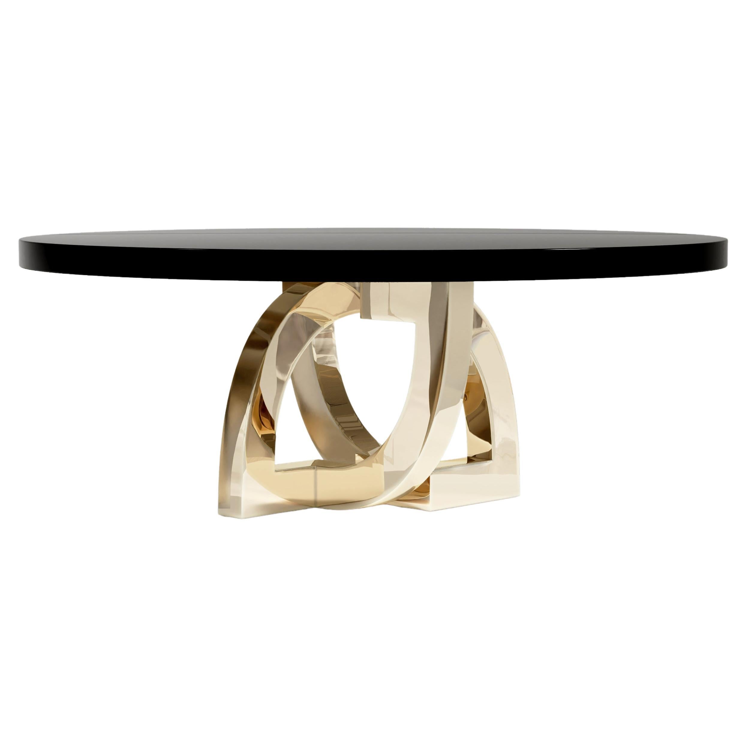 Table de salle à manger ronde Arco en bronze poli par Palena Furniture