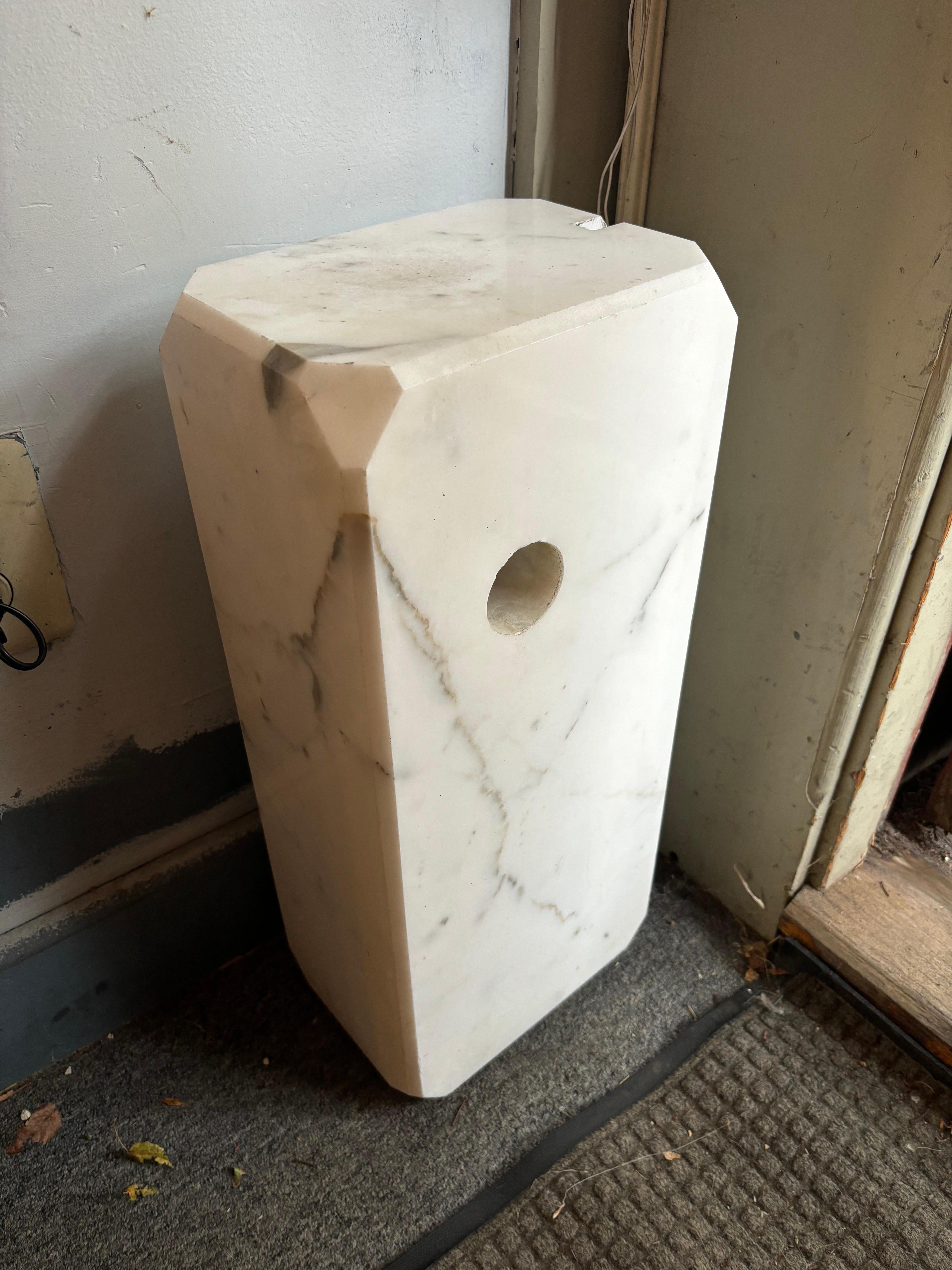 Achille Castiglioni for Flos Arco Floor Lamp.  Marble base with aluminum coming up and curving about 80