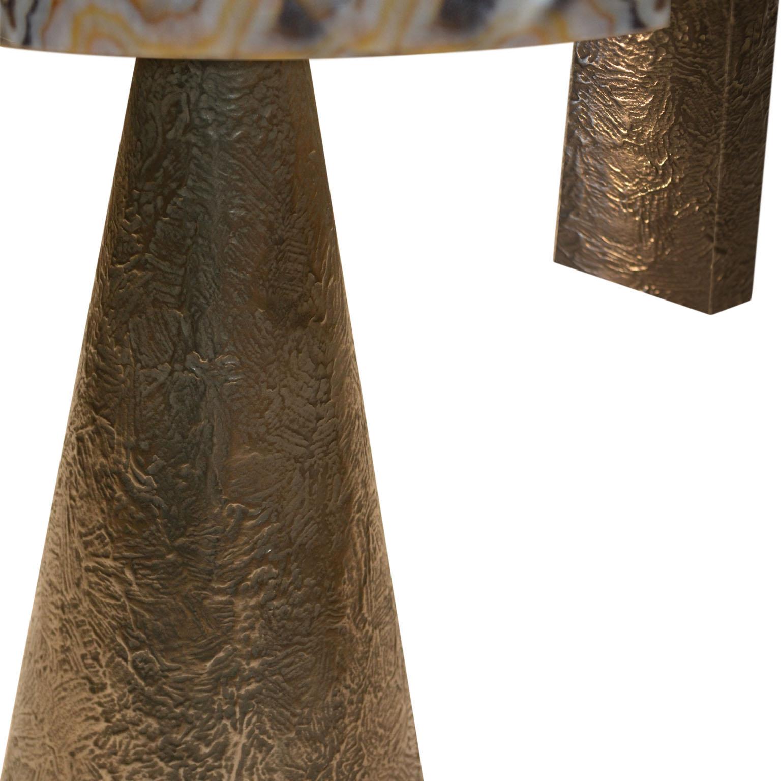 Italian Modern  Onyx Coffee Side Tables handmade Bronze Metal Texturized Base