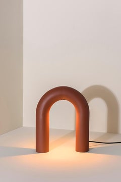 Arco Lamp, Terracotta, by Rain, Contemporary Table Lamp, Stainless Steel