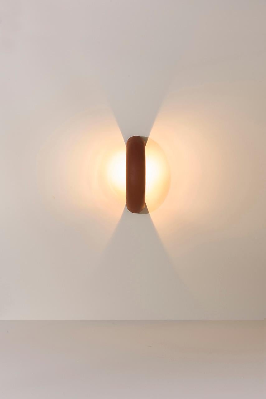 Brazilian Arco Lamp, Terracotta, by Rain, Contemporary Wall Lamp, Stainless Steel For Sale