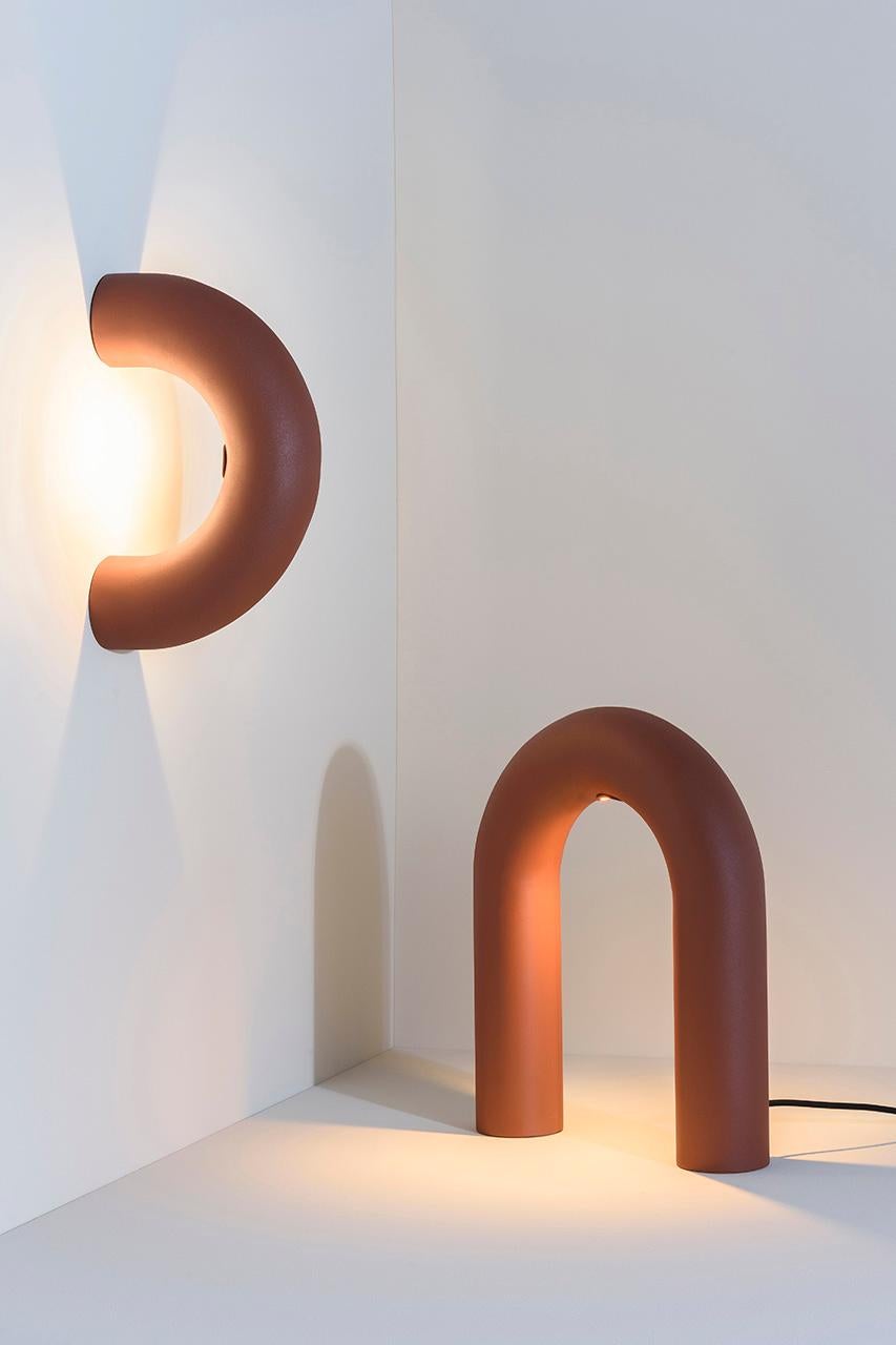 Painted Arco Lamp, Terracotta, by Rain, Contemporary Wall Lamp, Stainless Steel For Sale