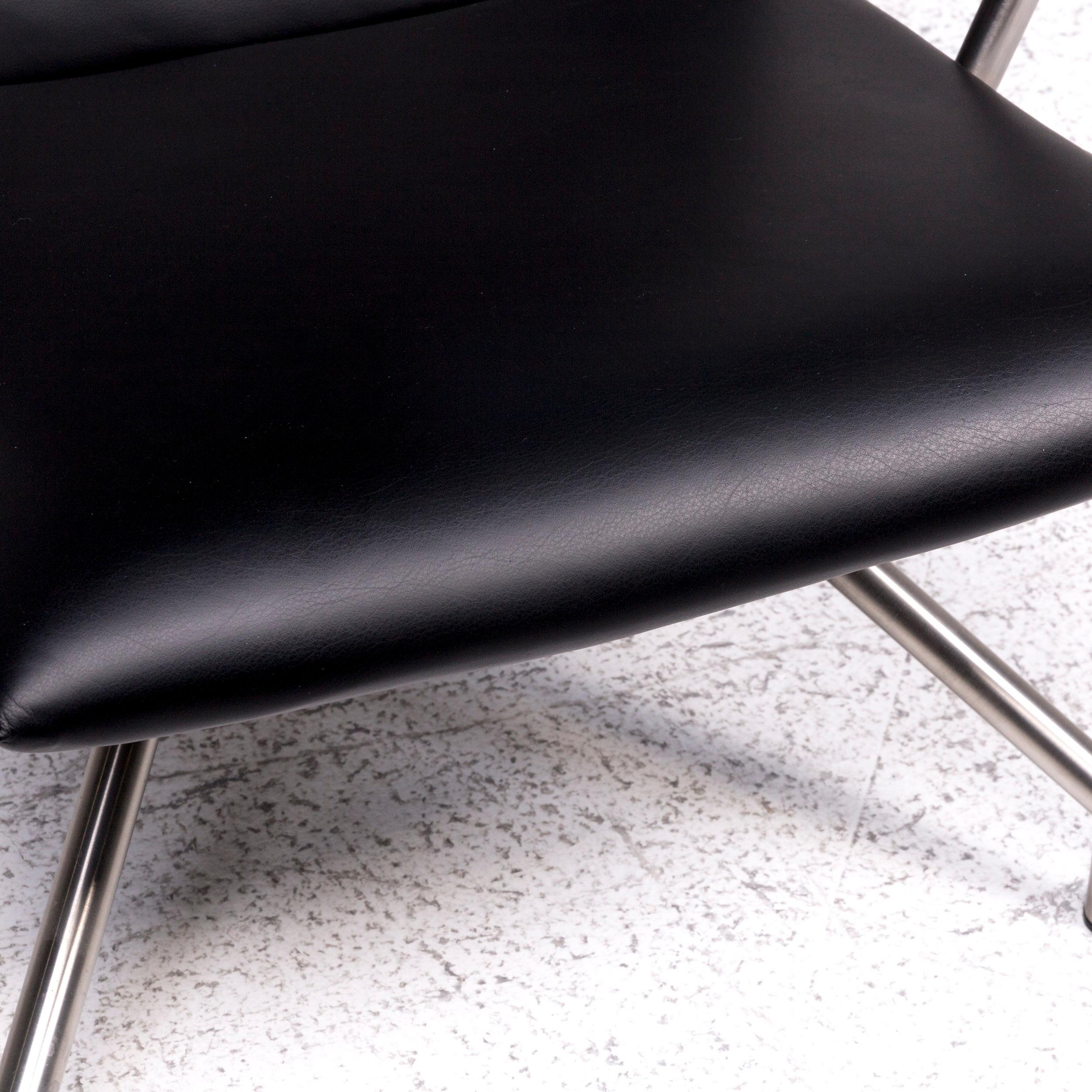 Contemporary Arco Lay Down Leather Armchair Set Black 2x Armchair 1x Stool