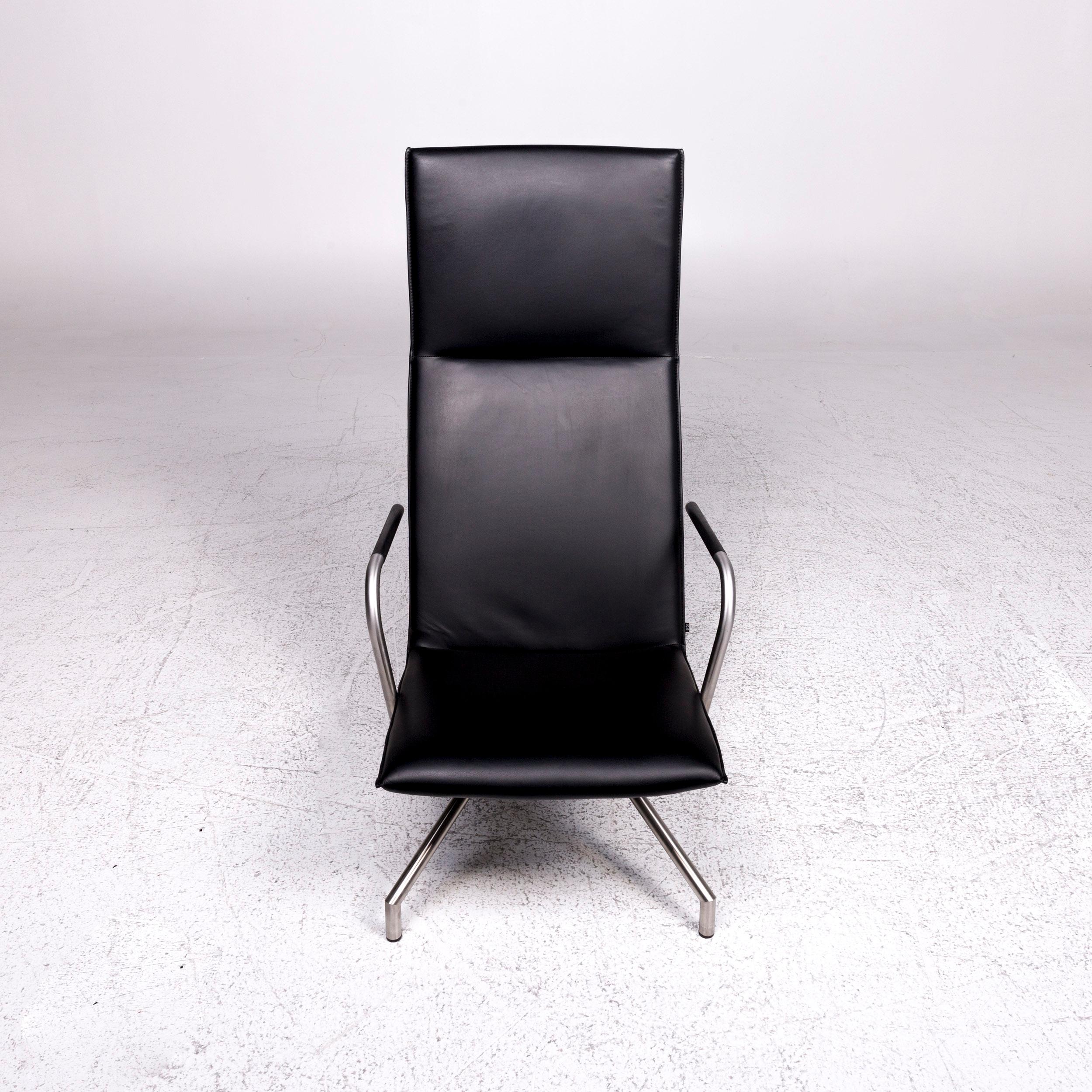 Arco Lay Down Leather Armchair Set Black 2x Armchair 1x Stool 1