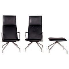 Arco Lay Down Leather Armchair Set Black 2x Armchair 1x Stool