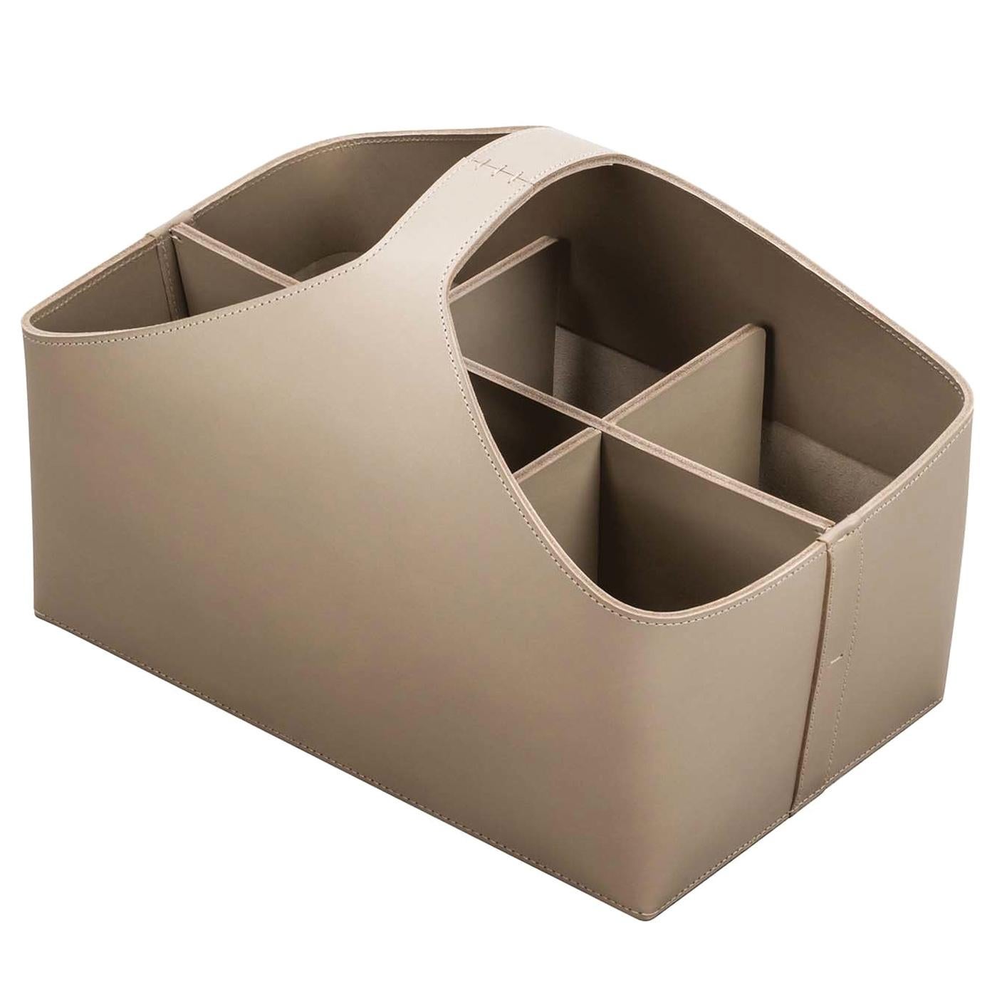 Arco Medium Caddy Basket with 6 Dividers in Sand Leather For Sale
