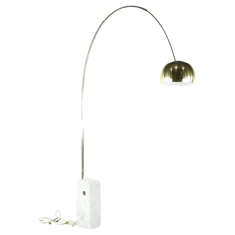 Arco Mid-Century Brass and Marble Floor Lamp For Sale at 1stDibs