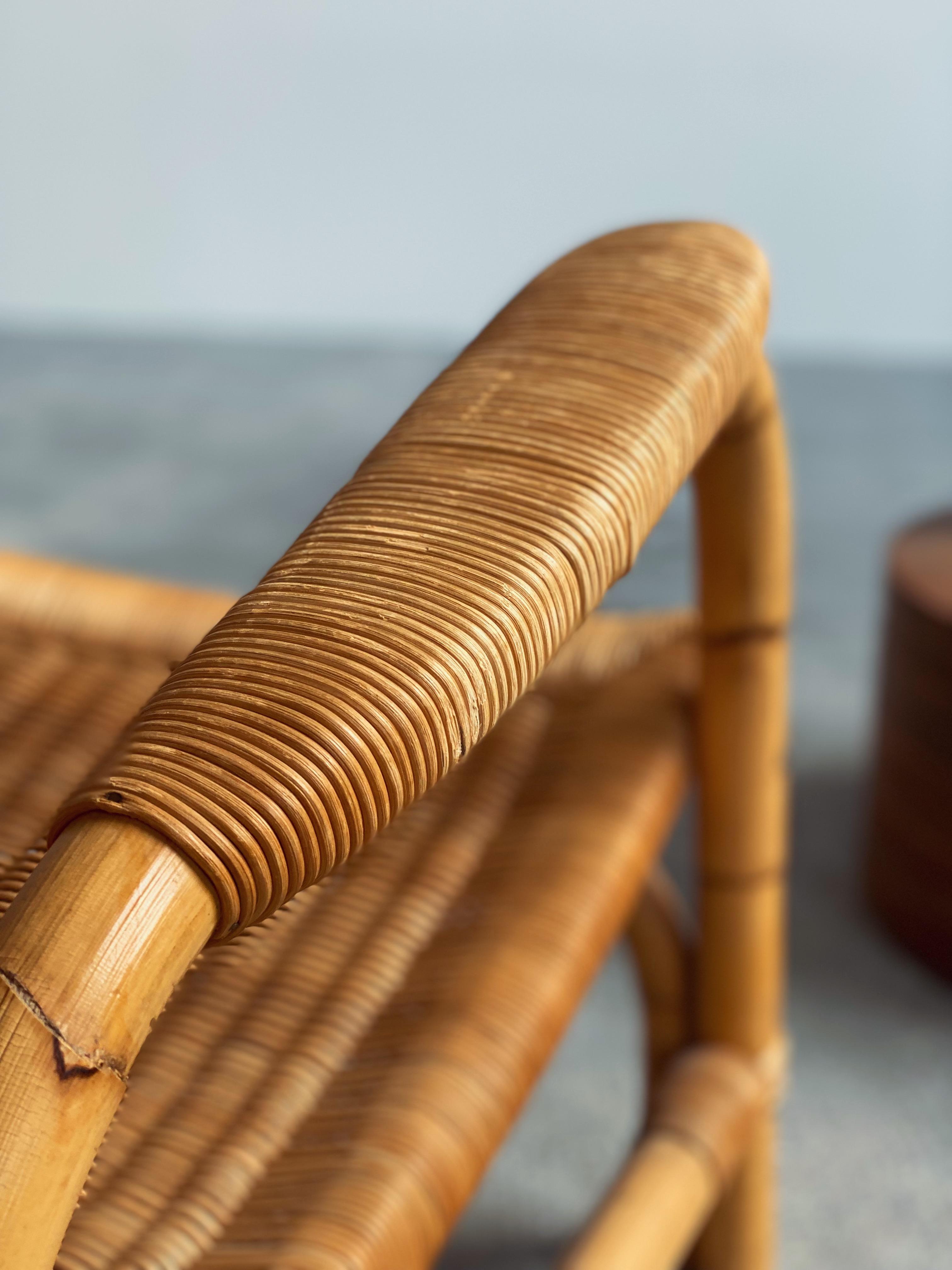 ARCO RATTAN BAMBOO WICKER ARMCHAIR LOUNGE CHAIR, GERMANY 1960s For Sale 2
