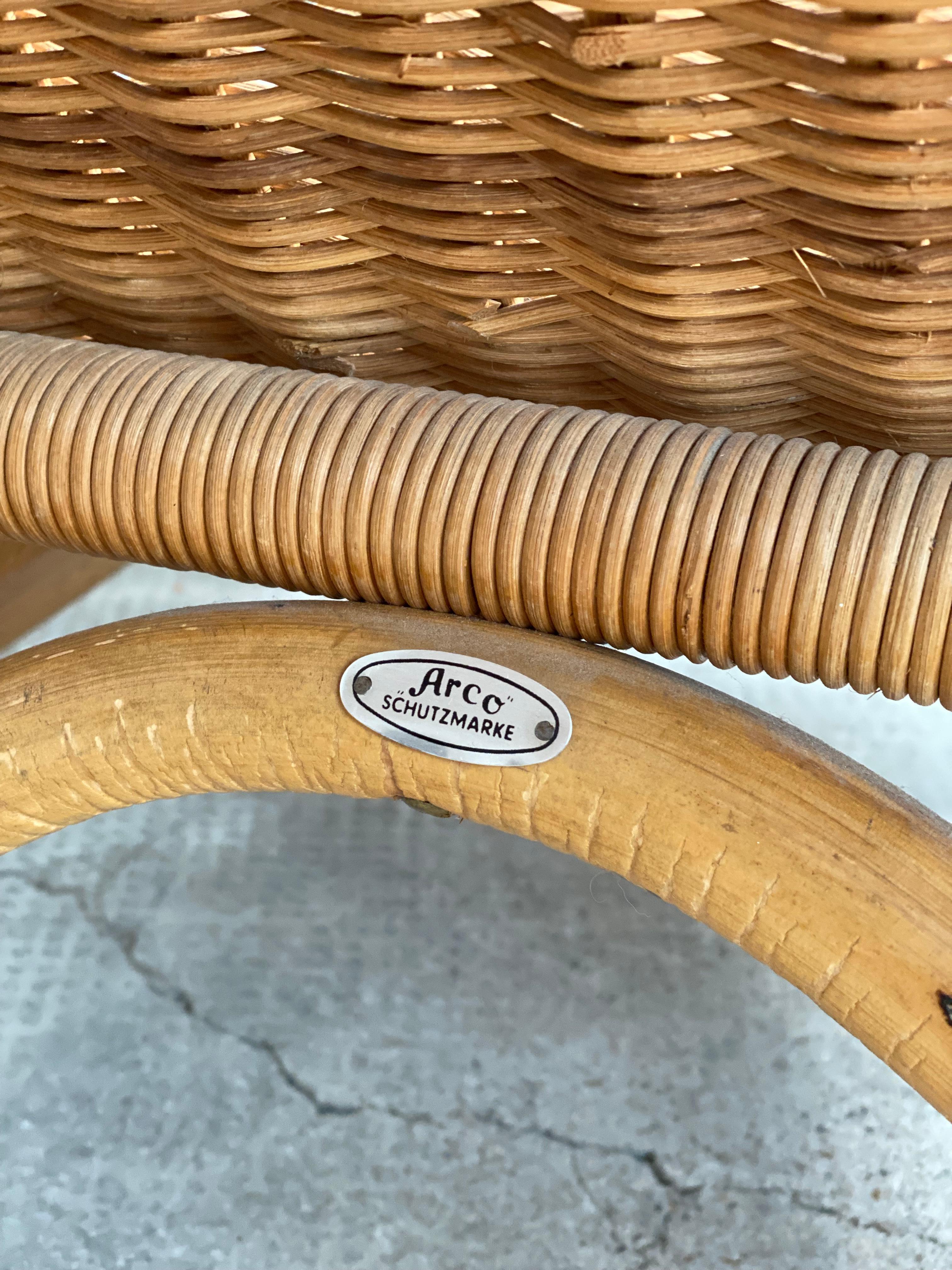 ARCO RATTAN BAMBOO WICKER ARMCHAIR LOUNGE CHAIR, GERMANY 1960s For Sale 3