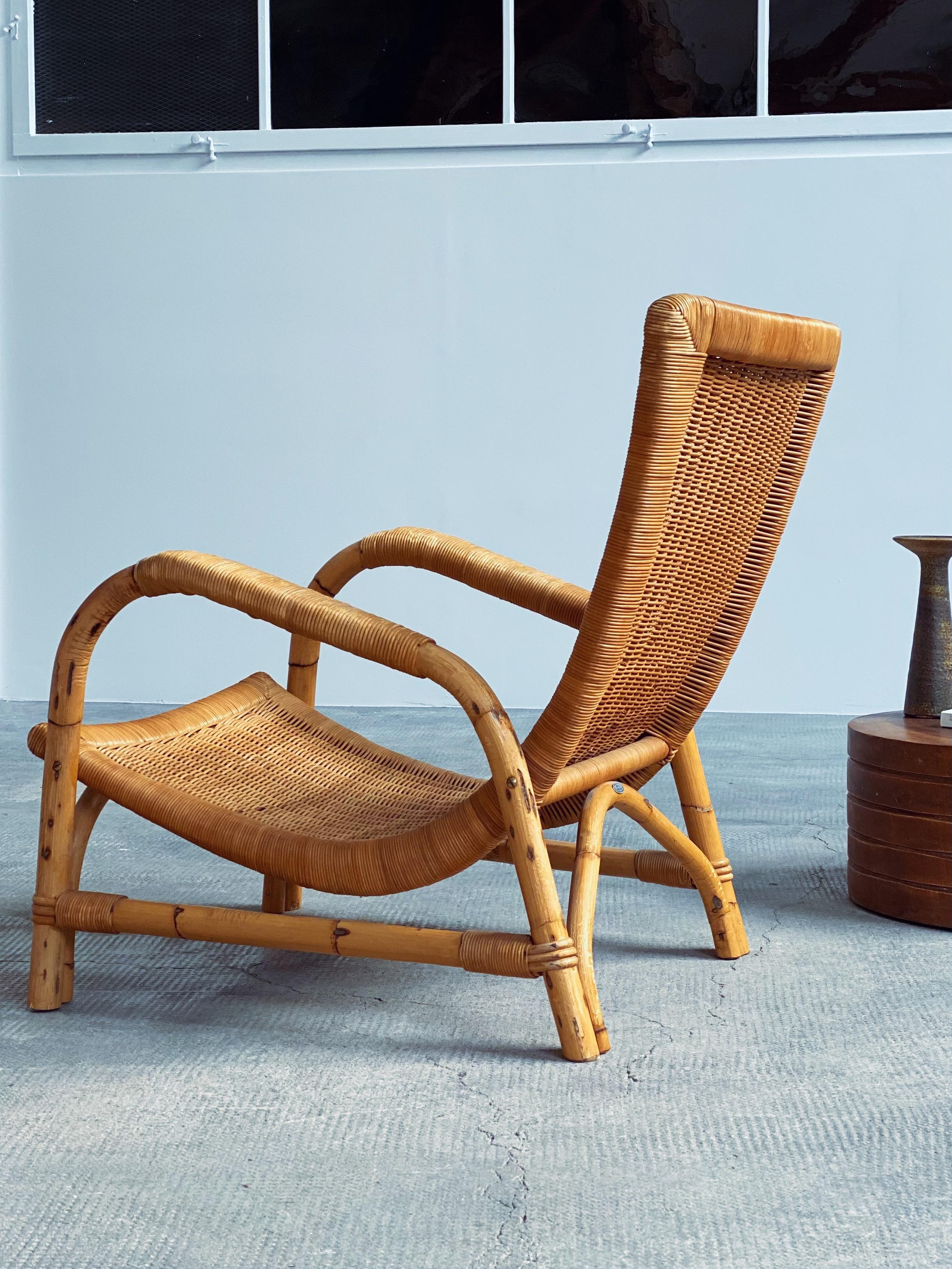 ARCO RATTAN BAMBOO WICKER ARMCHAIR LOUNGE CHAIR, GERMANY 1960s For Sale 4