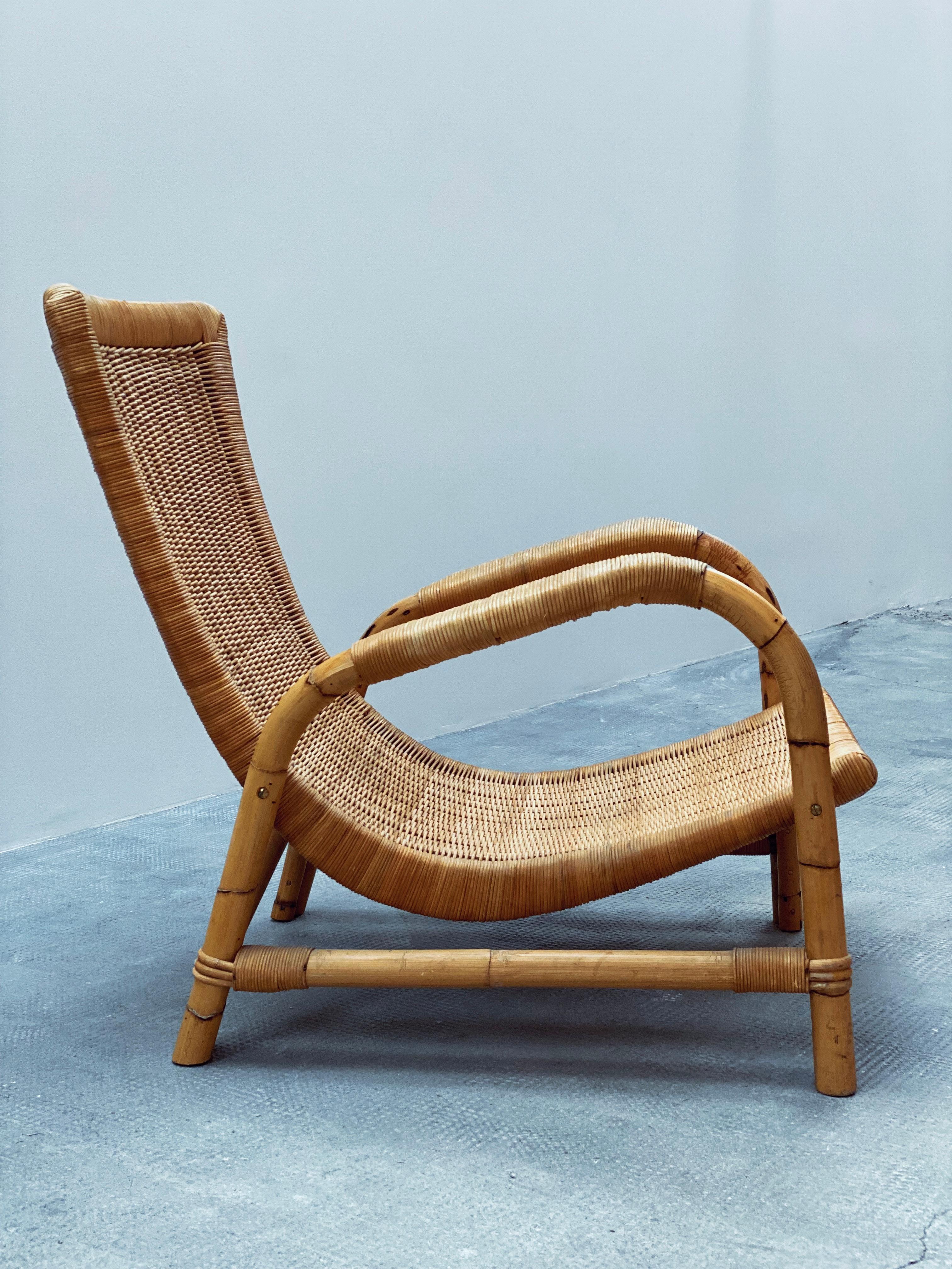 ARCO RATTAN BAMBOO WICKER ARMCHAIR LOUNGE CHAIR, GERMANY 1960s For Sale 5