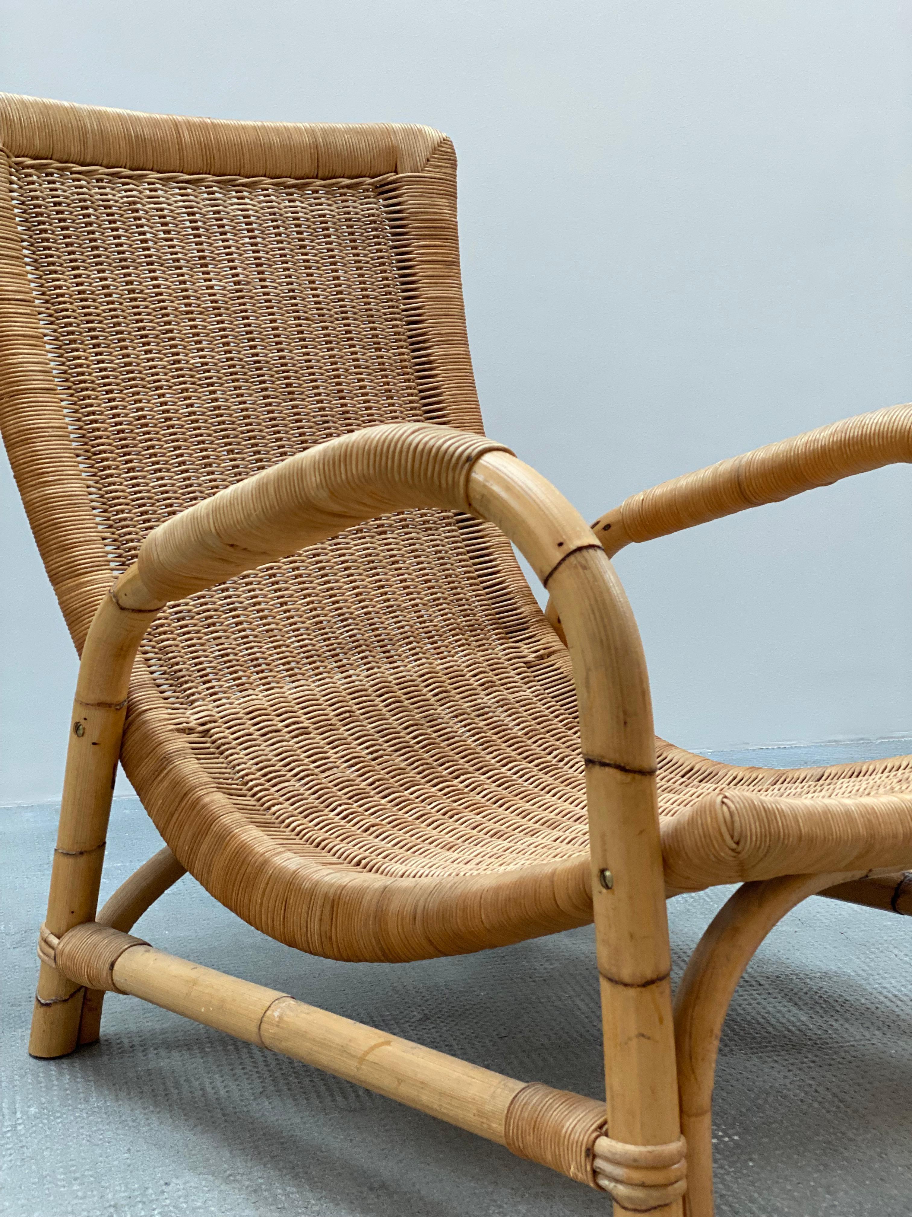 ARCO RATTAN BAMBOO WICKER ARMCHAIR LOUNGE CHAIR, GERMANY 1960s For Sale 6