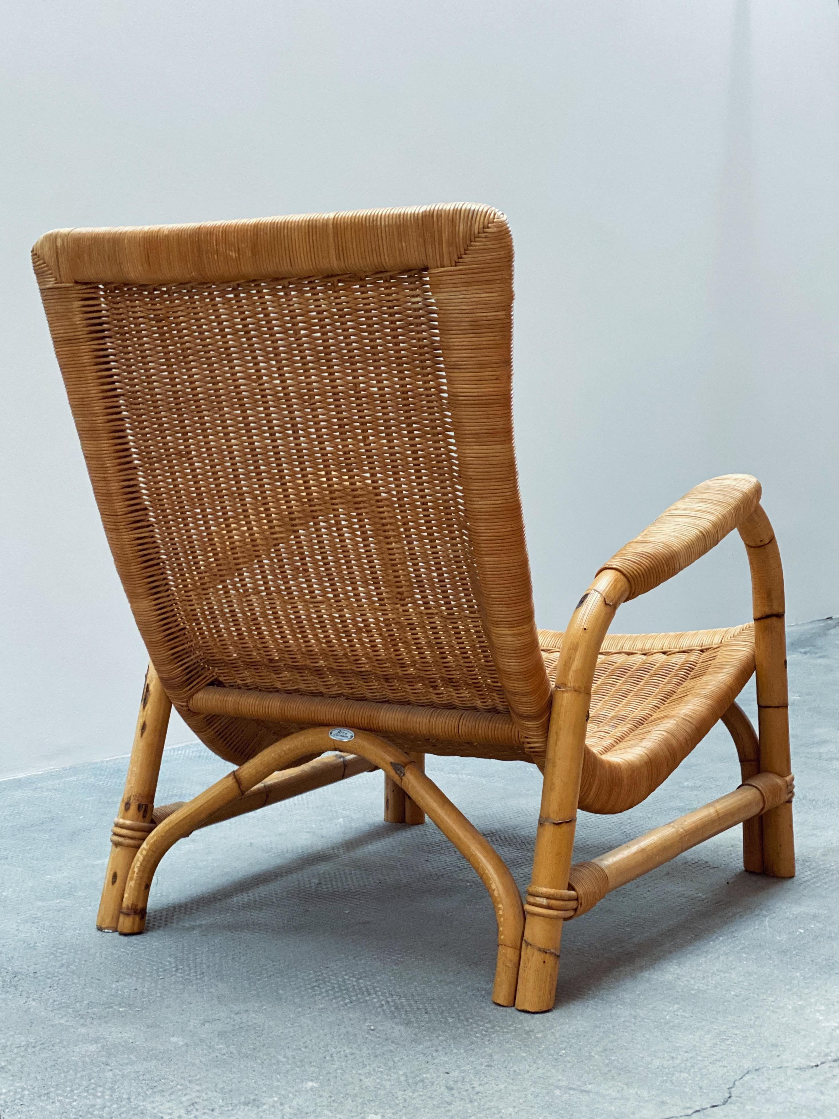 ARCO RATTAN BAMBOO WICKER ARMCHAIR LOUNGE CHAIR, GERMANY 1960s For Sale 7