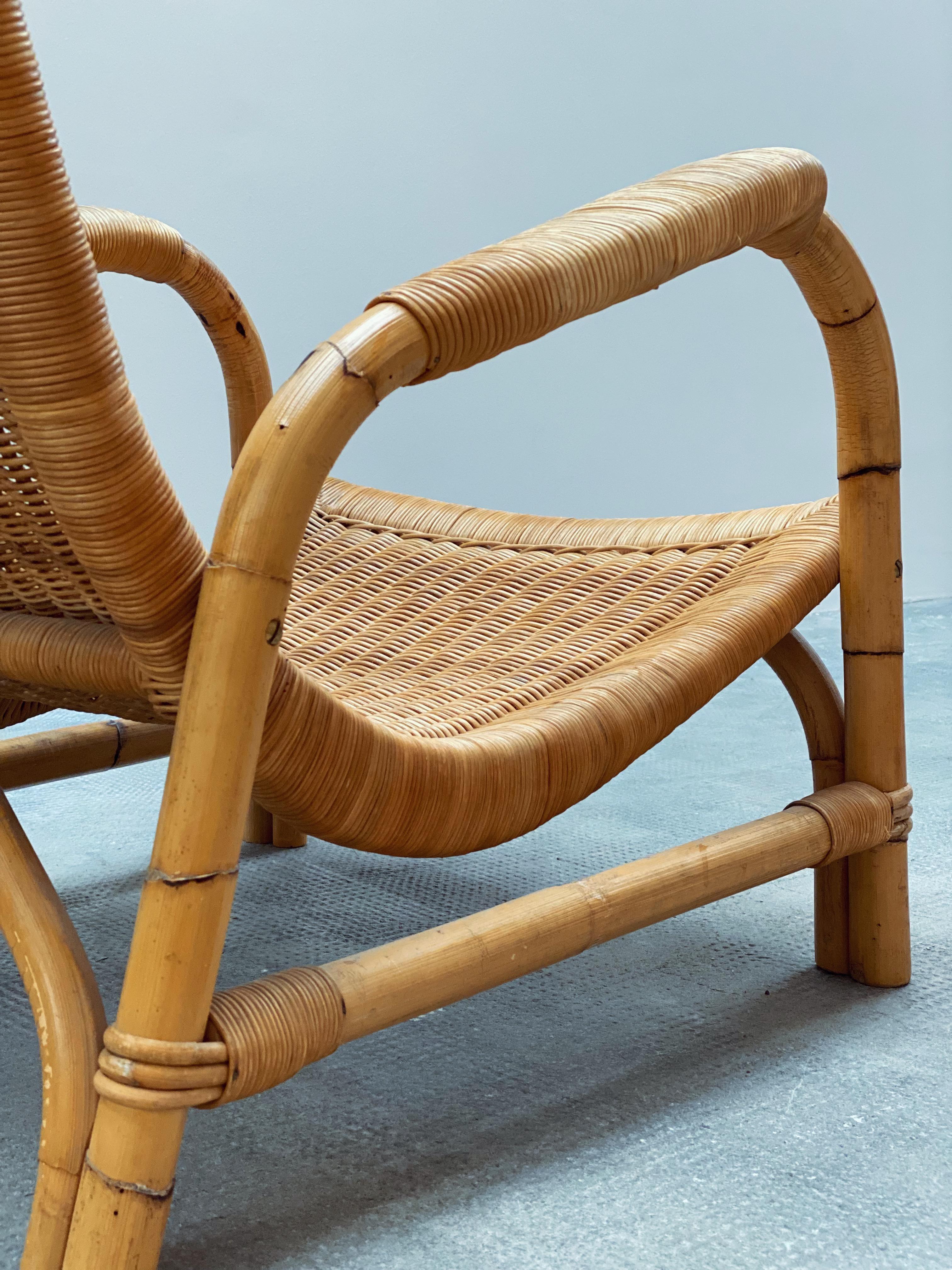ARCO RATTAN BAMBOO WICKER ARMCHAIR LOUNGE CHAIR, GERMANY 1960s For Sale 8