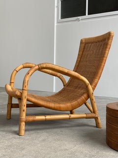 ARCO RATTAN BAMBOO WICKER ARMCHAIR LOUNGE CHAIR, GERMANY 1960s