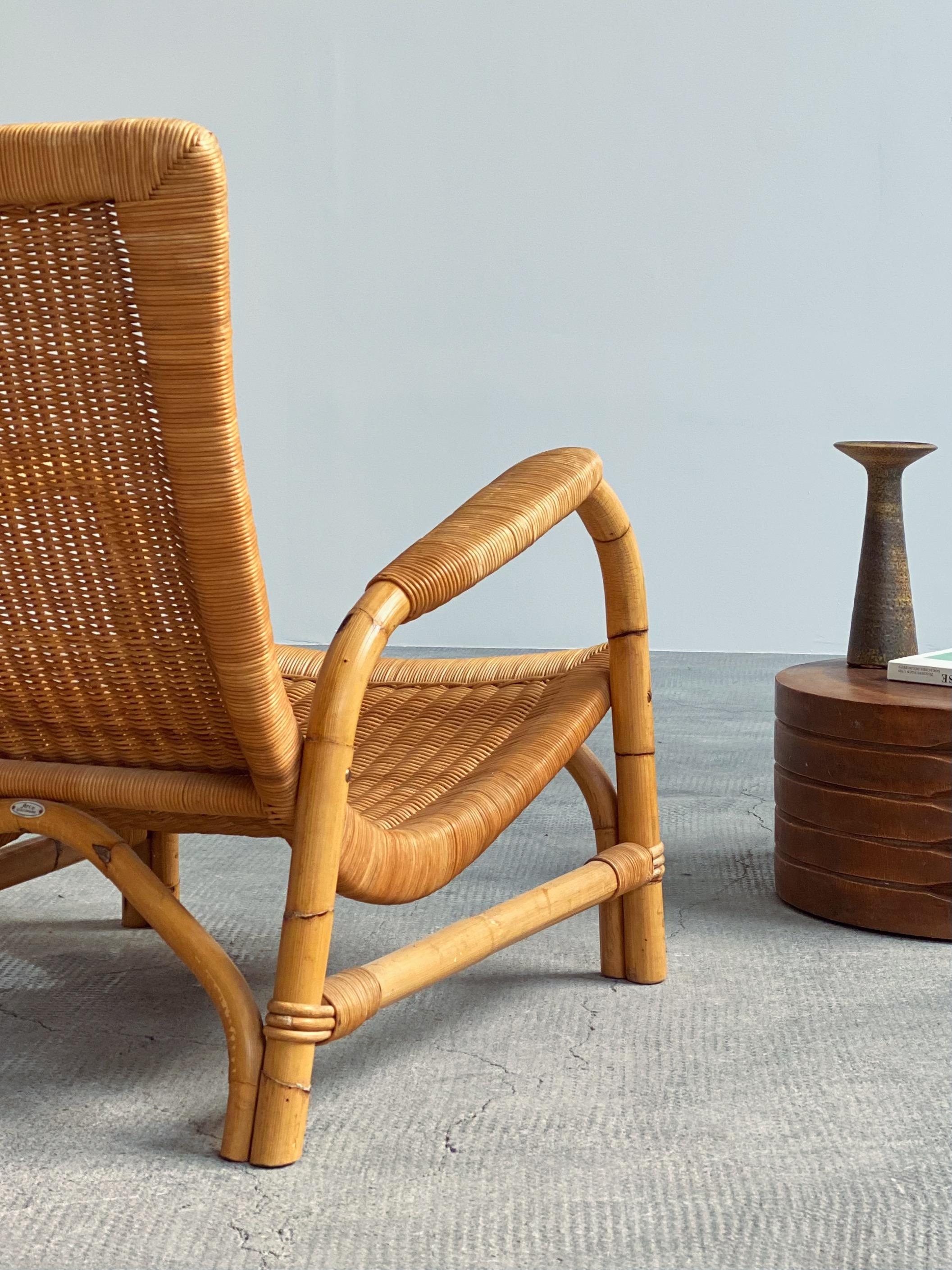 Mid-20th Century ARCO RATTAN BAMBOO WICKER ARMCHAIR LOUNGE CHAIR, GERMANY 1960s For Sale