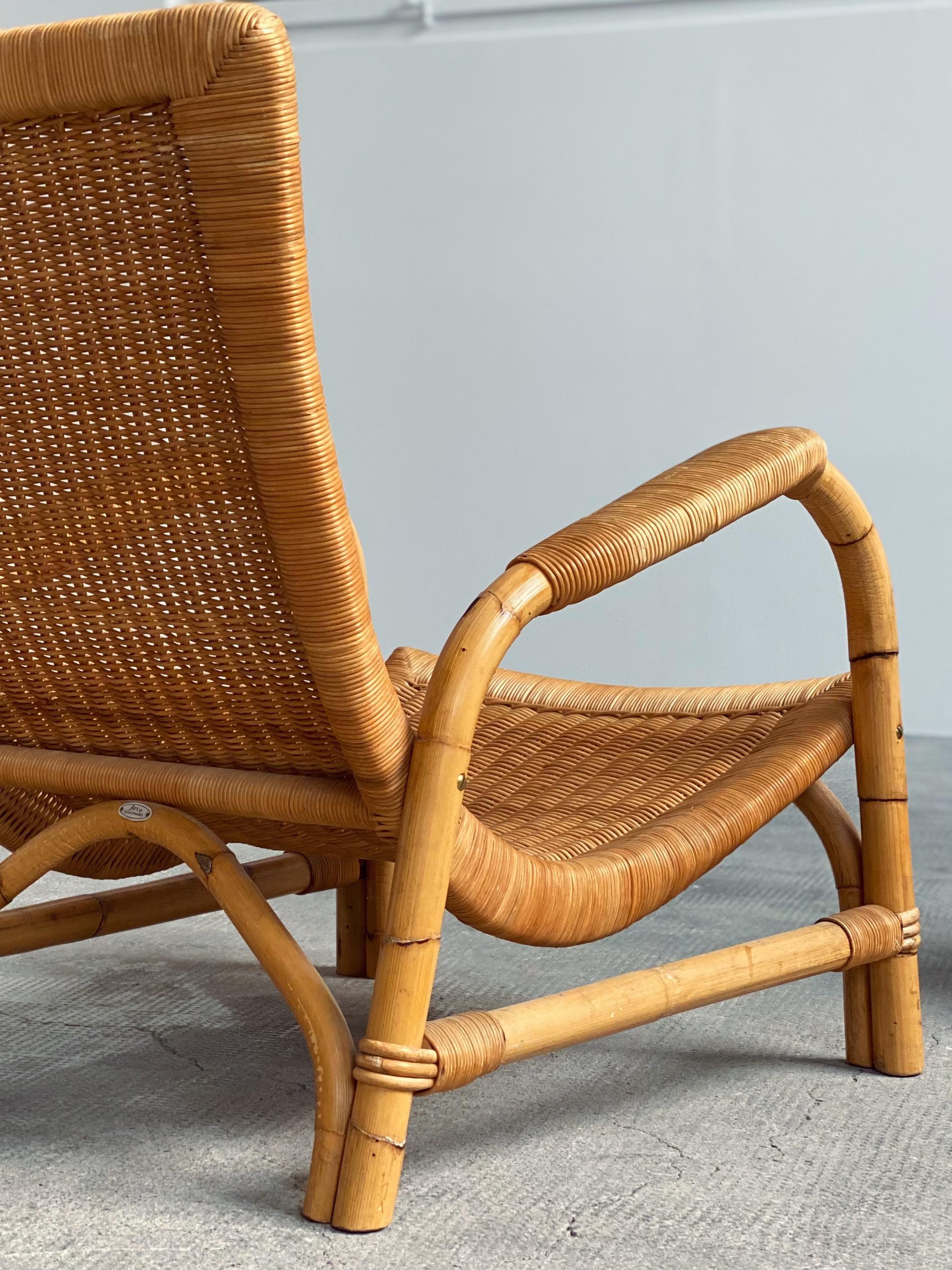 ARCO RATTAN BAMBOO WICKER ARMCHAIR LOUNGE CHAIR, GERMANY 1960s For Sale 1