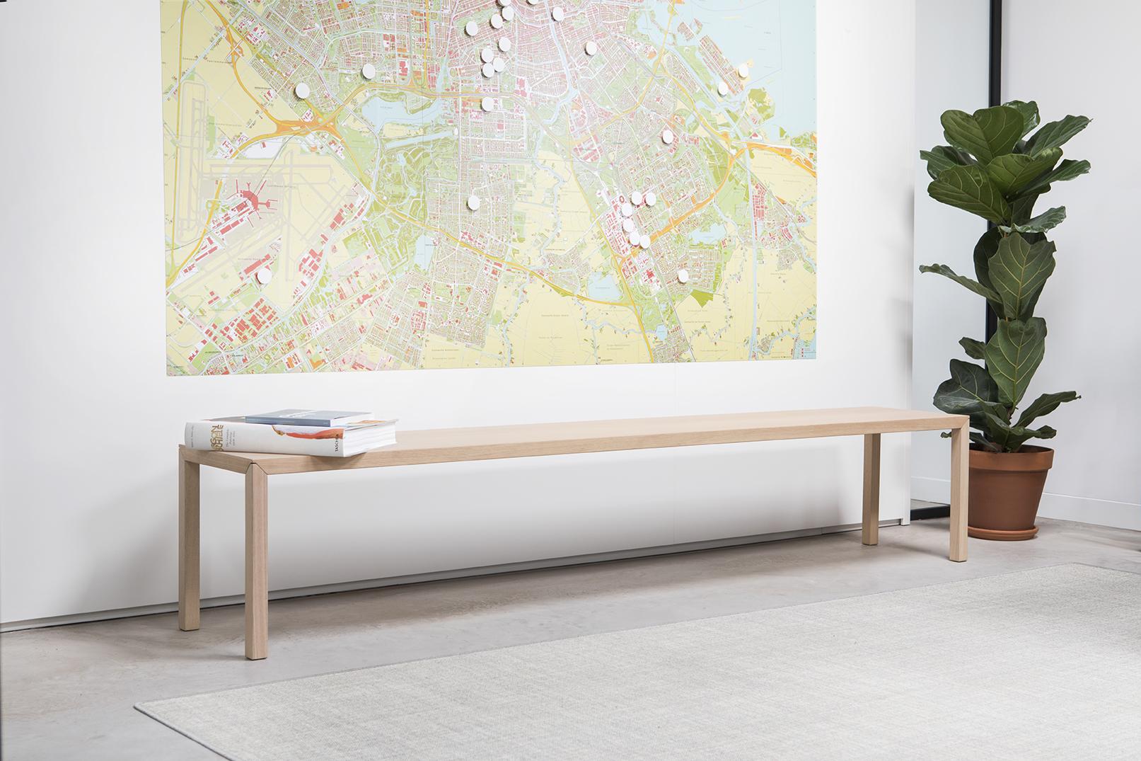 The corners of the Slim table have been further developed. The new construction allowed us to produce a Slim bench too: a bench to complement the Slim and the Slim+. It is also available with a matching cushion in fabric or leather.
Price listed for