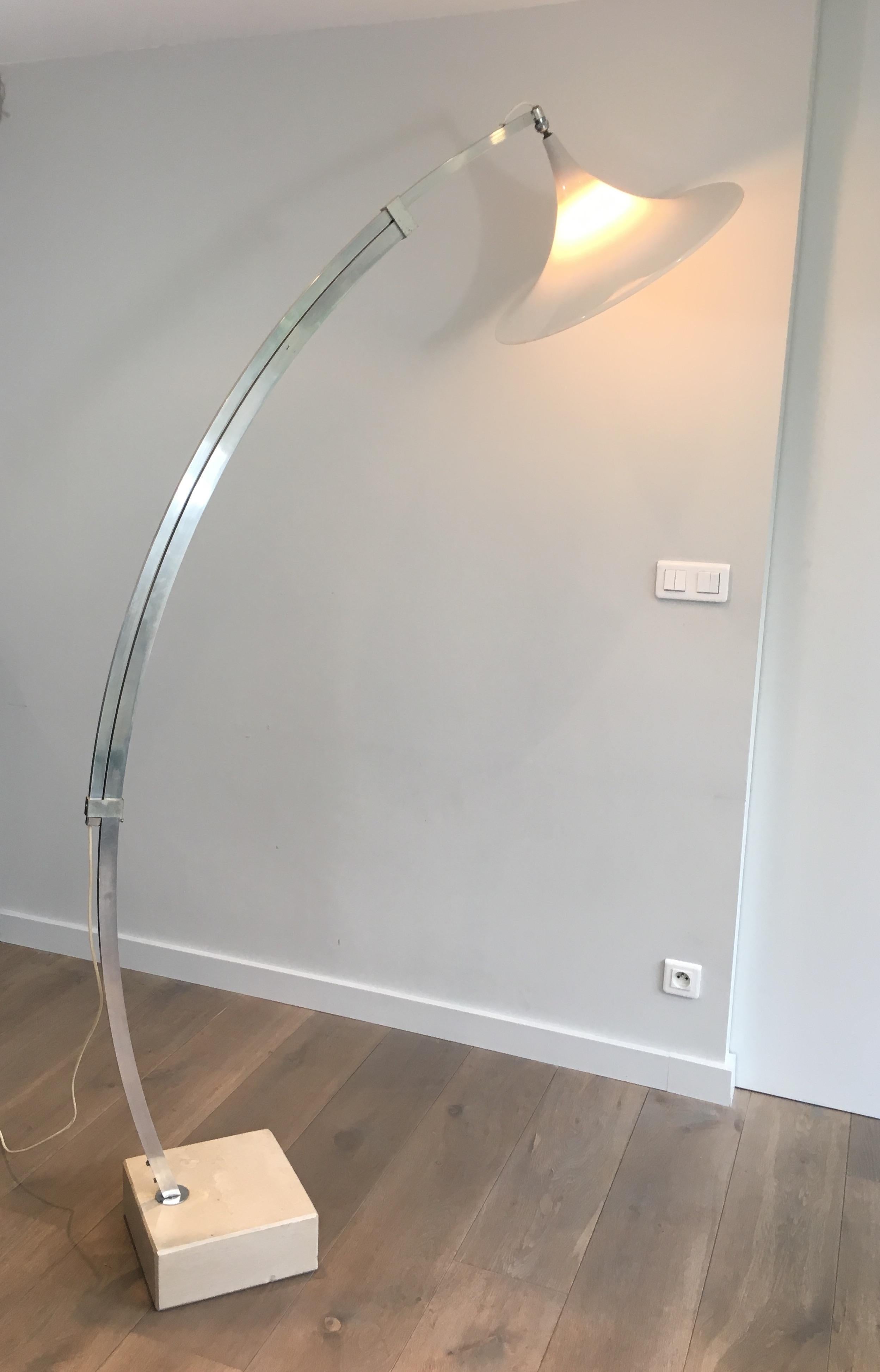 Late 20th Century Arco Style Floor Lamp in Brushed Aluminium, Conical White For Sale