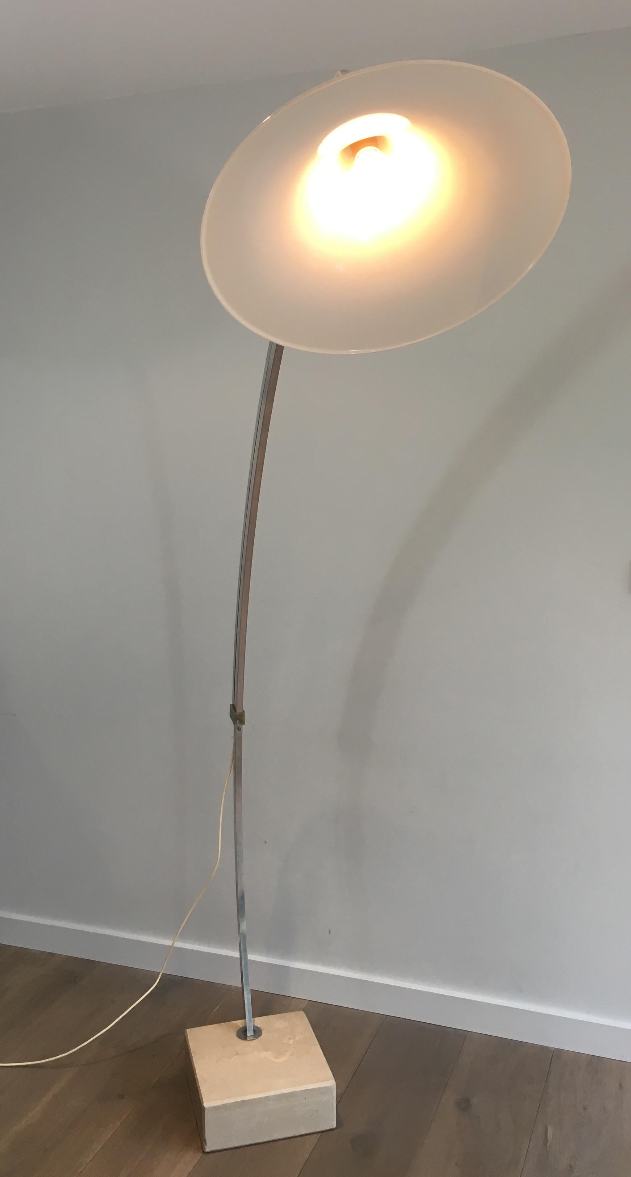Plastic Arco Style Floor Lamp in Brushed Aluminium, Conical White For Sale