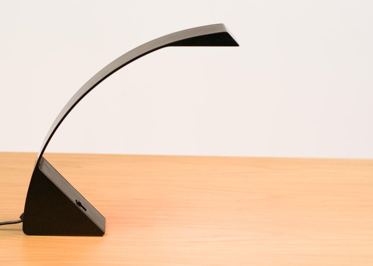 Arcobaleno desk lamp designed by Marco Zotta for Cil Roma, Italy.
Black enameled aluminium, slide switch for two-light levels.
Included in the design collection of MoMa in New York.
With label.
