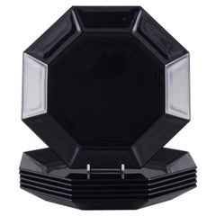 Arcoroc, France. A set of six octagonal plates in black glass.