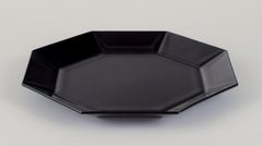 Arcoroc, France. Set of six octagonal dinner plates in black glass.