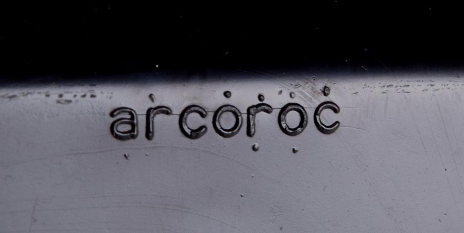 Arcoroc, Frankreich. Set von sechs achteckigen Esstellern aus schwarzem Glas. (Ende des 20. Jahrhunderts) im Angebot