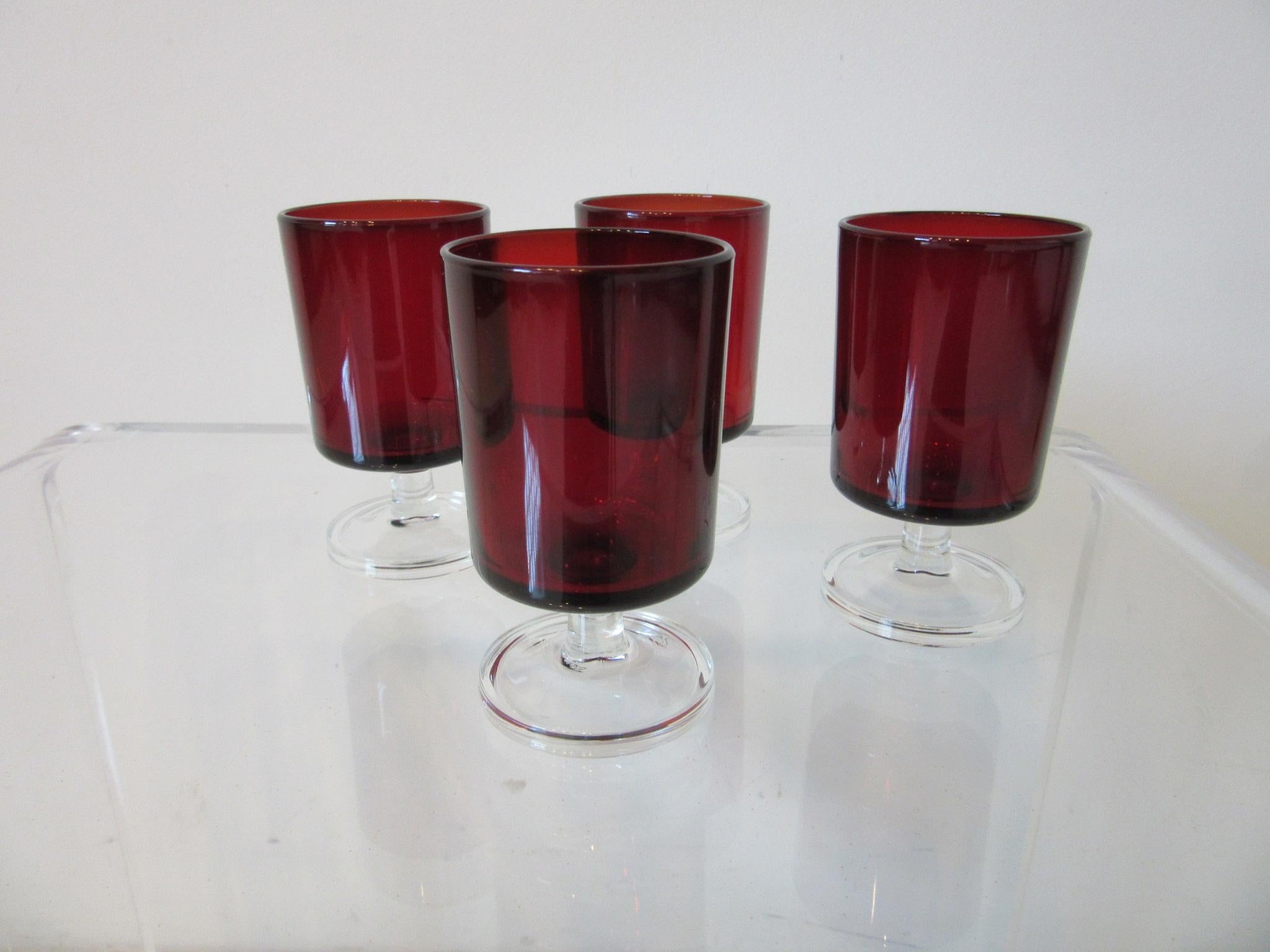 Mid-Century Modern Arcoroc Ruby Cordial Glasses France by J.G. Durand For Sale