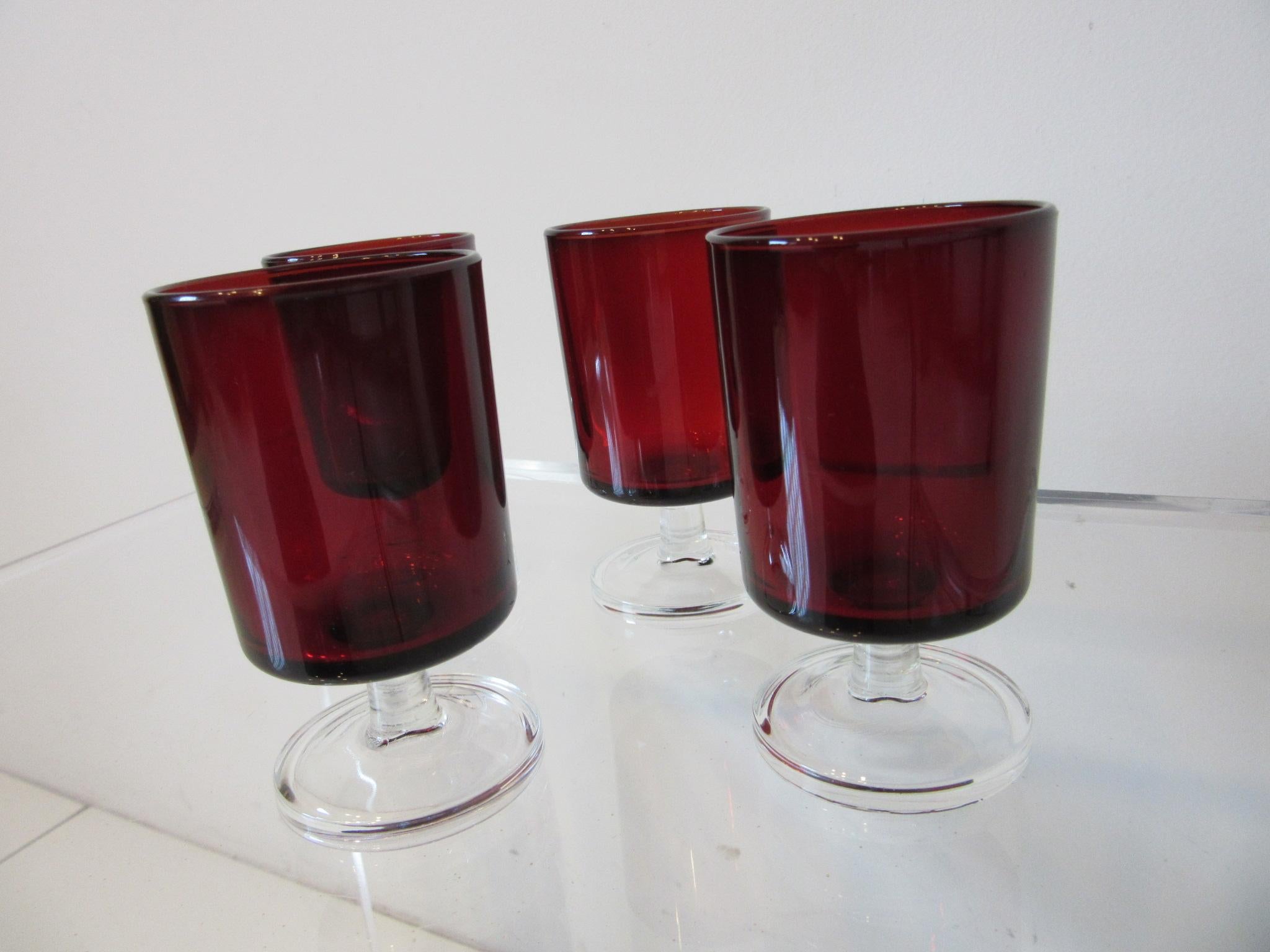 French Arcoroc Ruby Cordial Glasses France by J.G. Durand For Sale