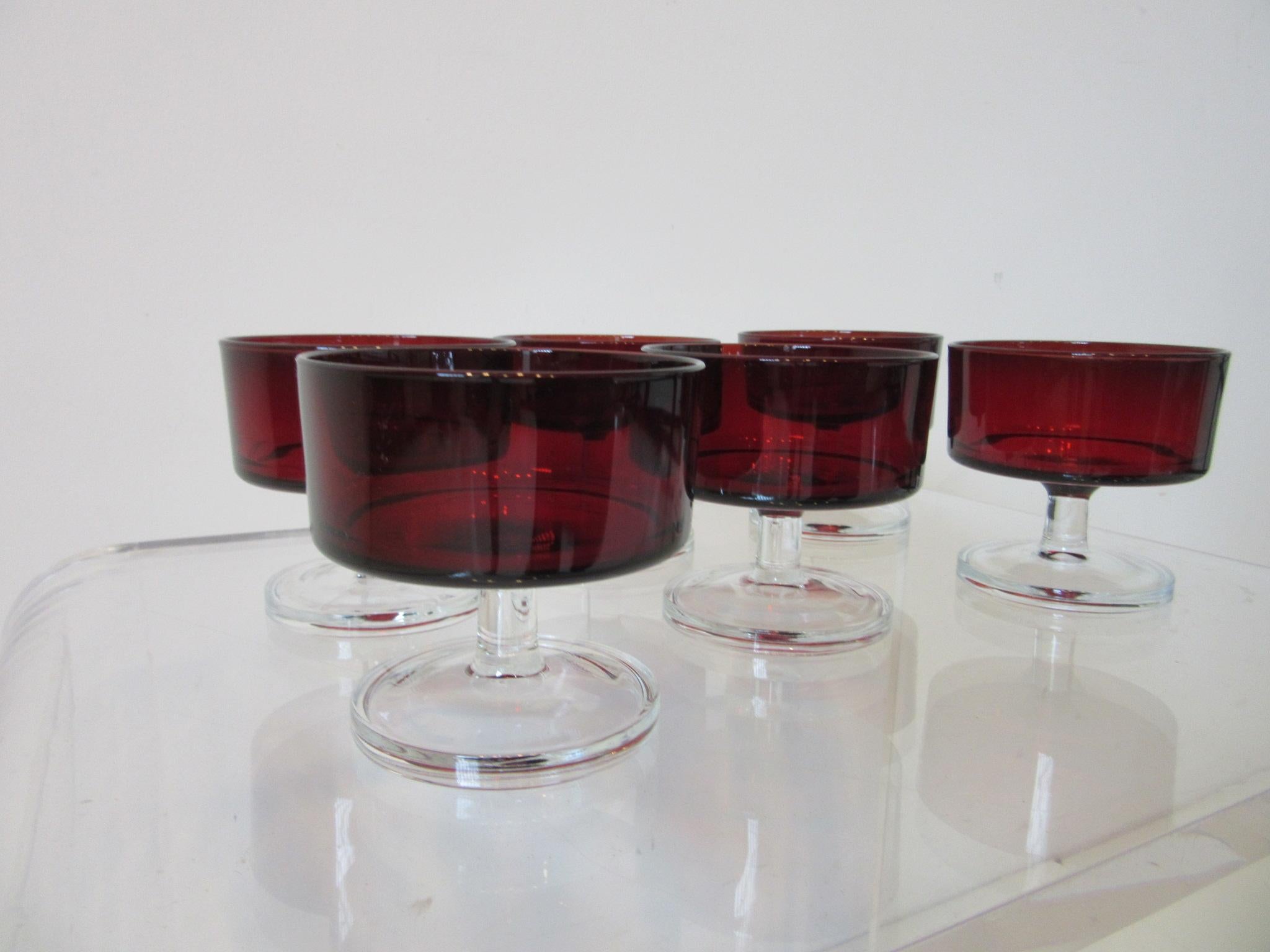 Mid-Century Modern Arcoroc Ruby Desert Glasses France by J. G. Durand For Sale