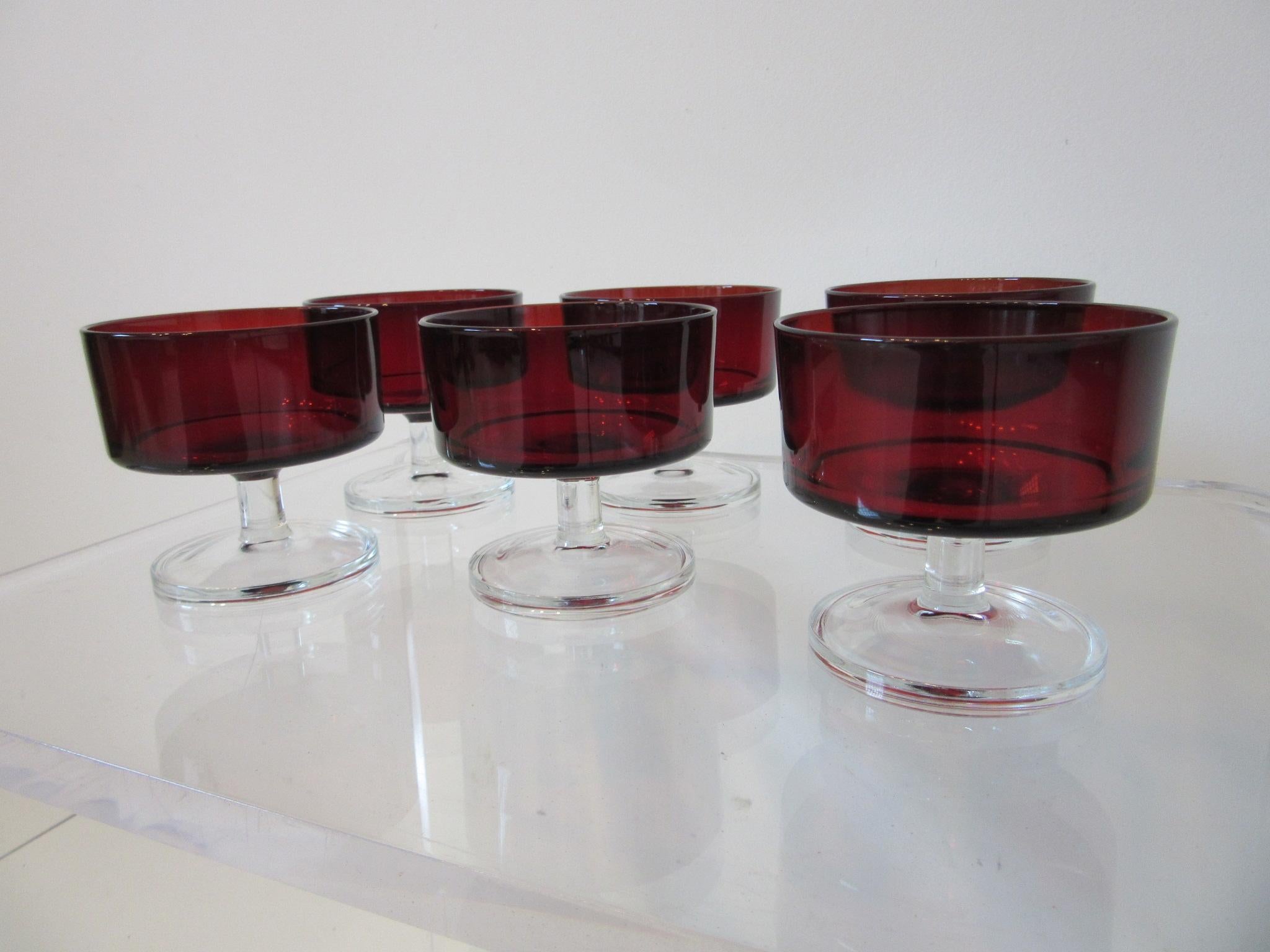 French Arcoroc Ruby Desert Glasses France by J. G. Durand For Sale