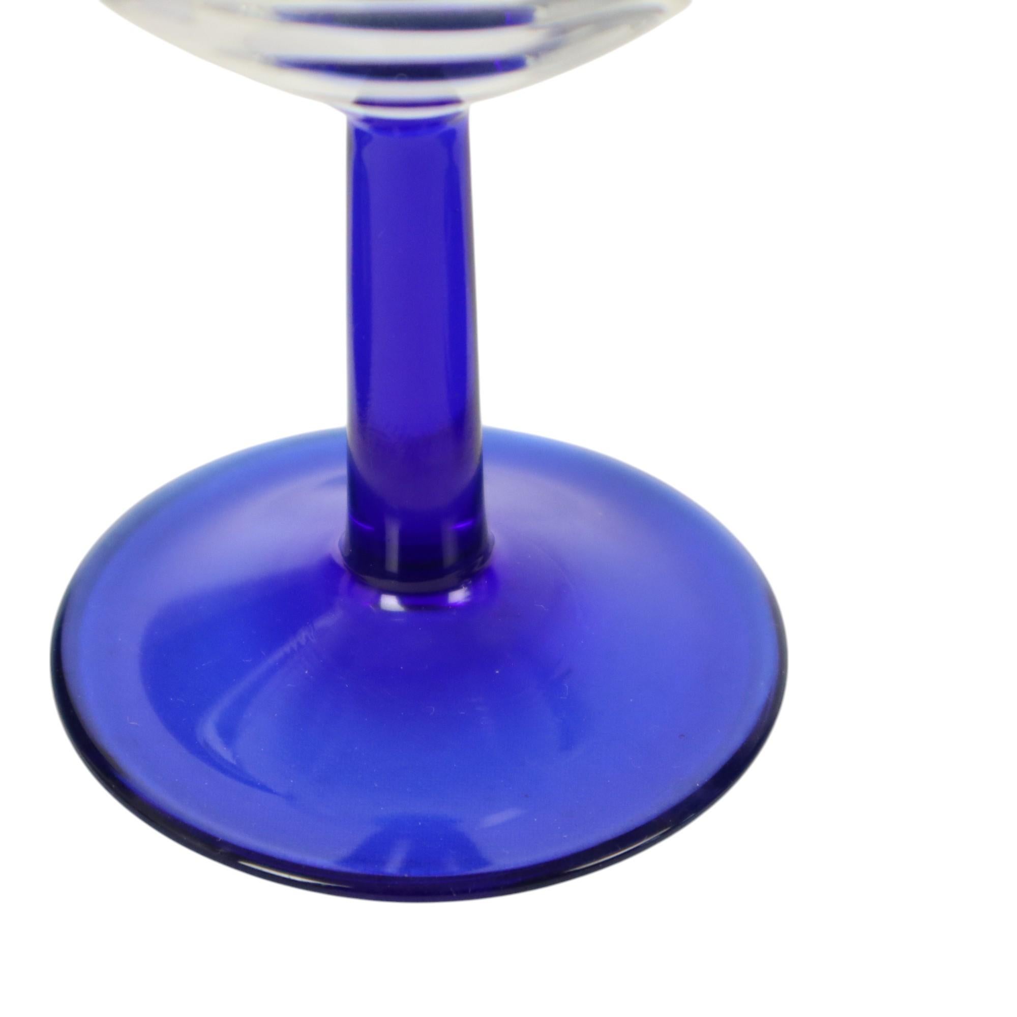 Arcoroc Wine Glasses Cobalt Blue Foot France 1980s 9