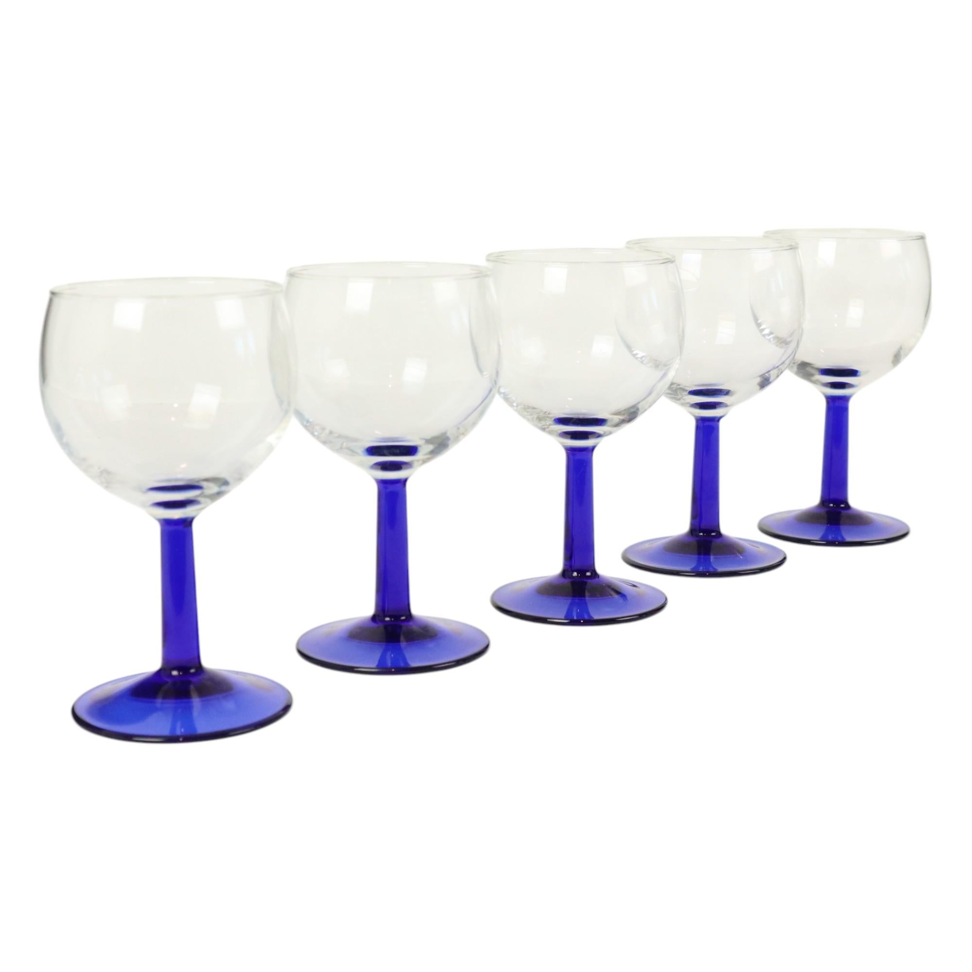 Arcoroc Wine Glasses Cobalt Blue Foot France 1980s 1
