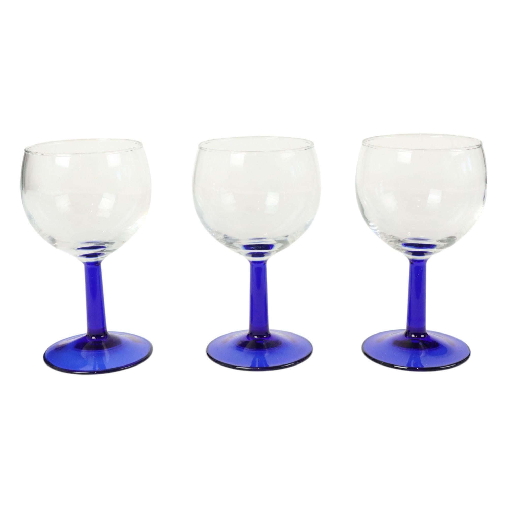 Arcoroc Wine Glasses Cobalt Blue Foot France 1980s 3