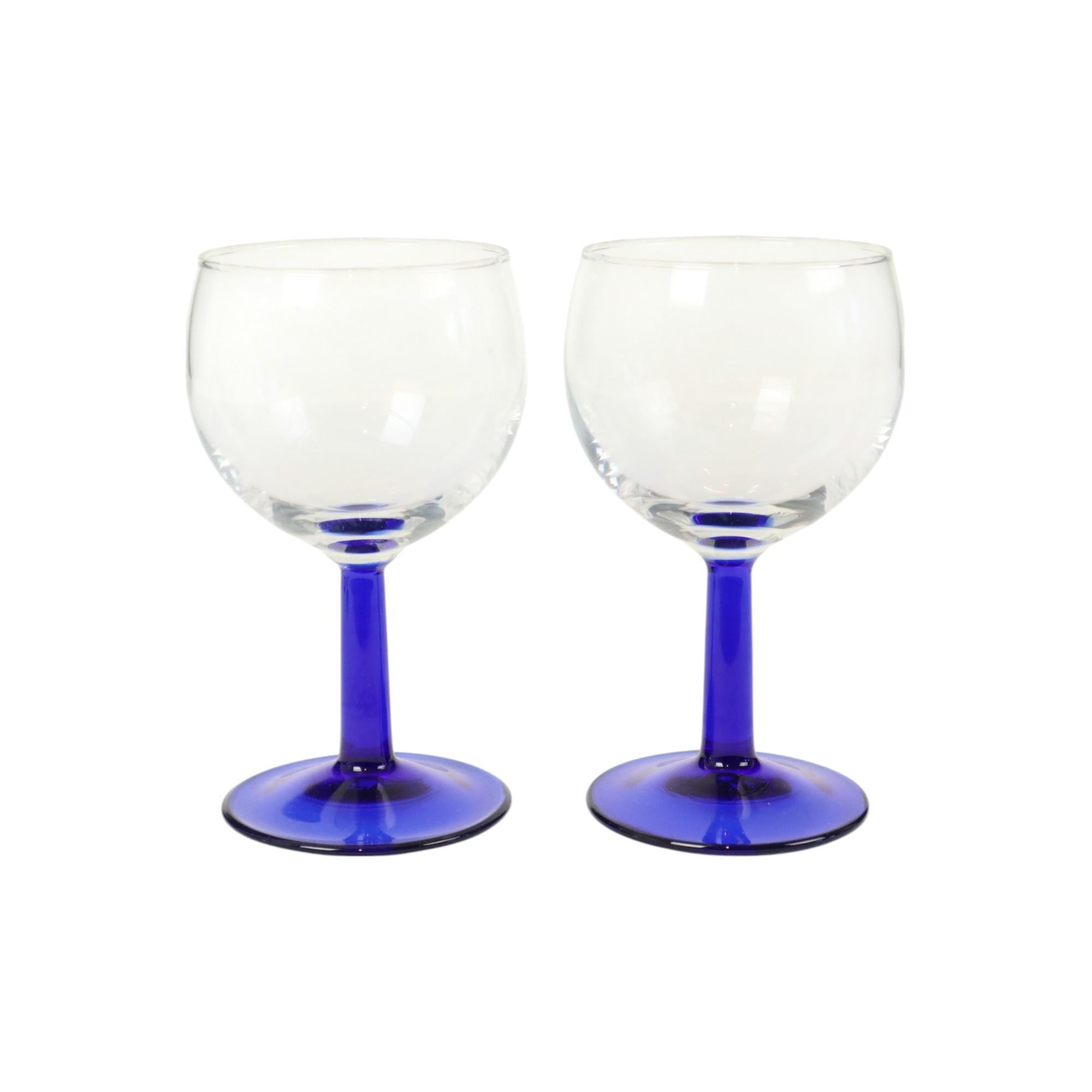 Arcoroc Wine Glasses Cobalt Blue Foot France 1980s 4