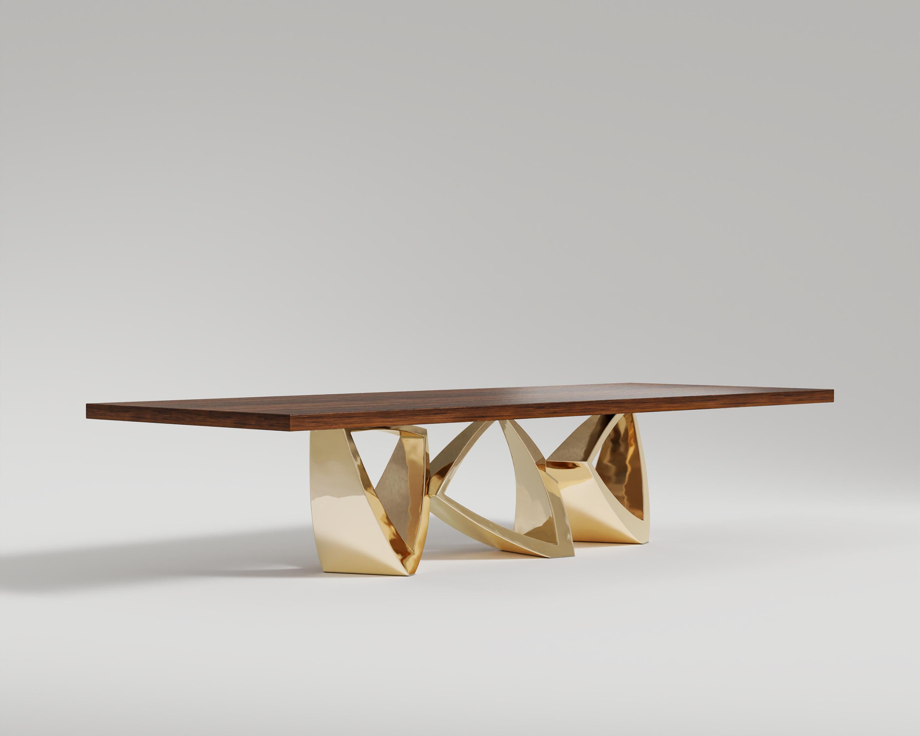 Art Deco Arcos Dining Table in Polished Bronze Base For Sale