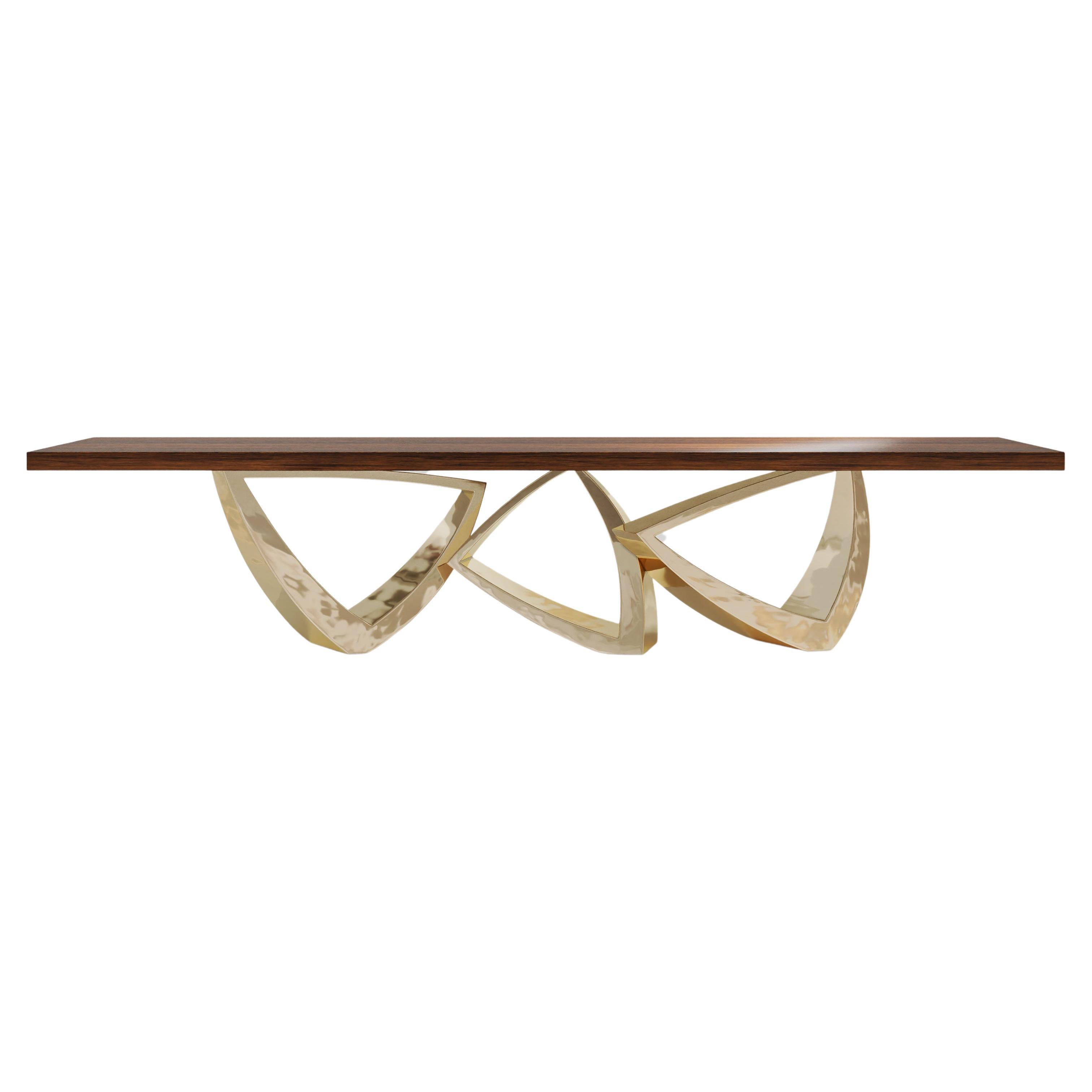 Arcos Dining Table in Polished Bronze Base For Sale