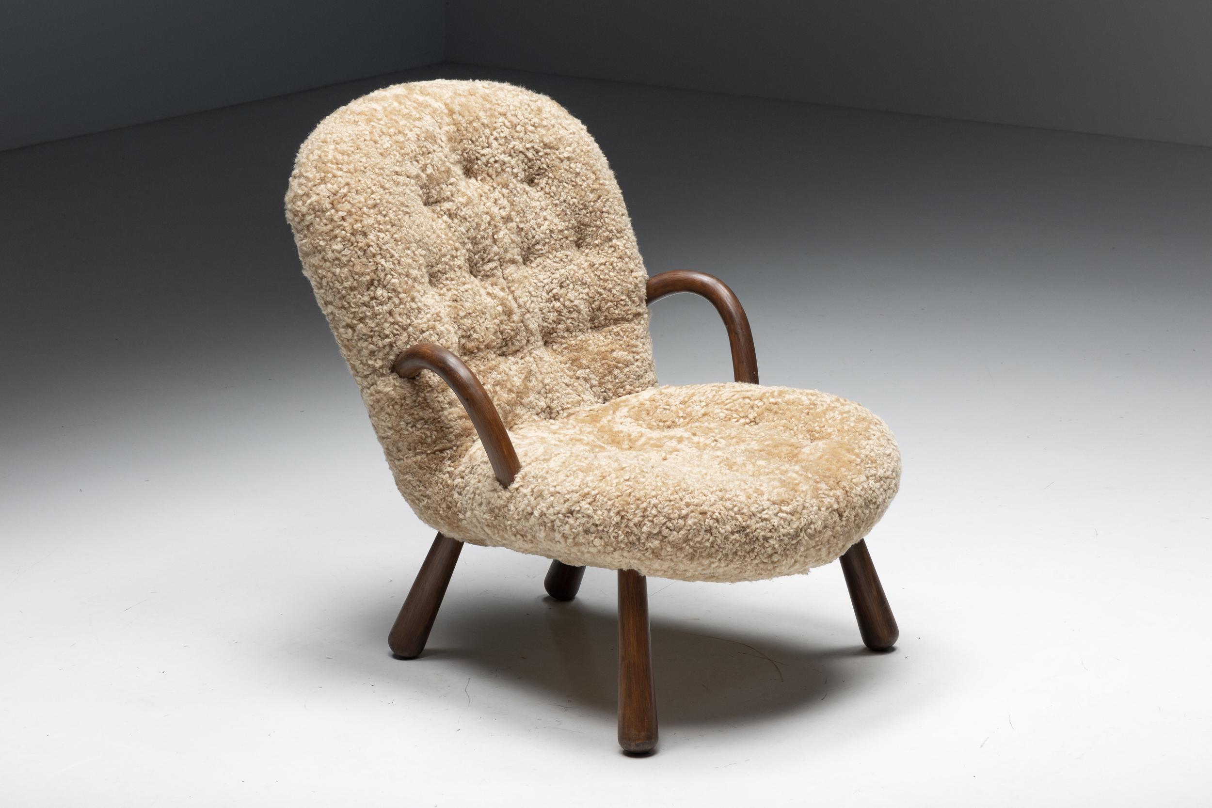 Danish Arctander Clam Chair in Sheepskin by Philip Arctander, Denmark, 1944
