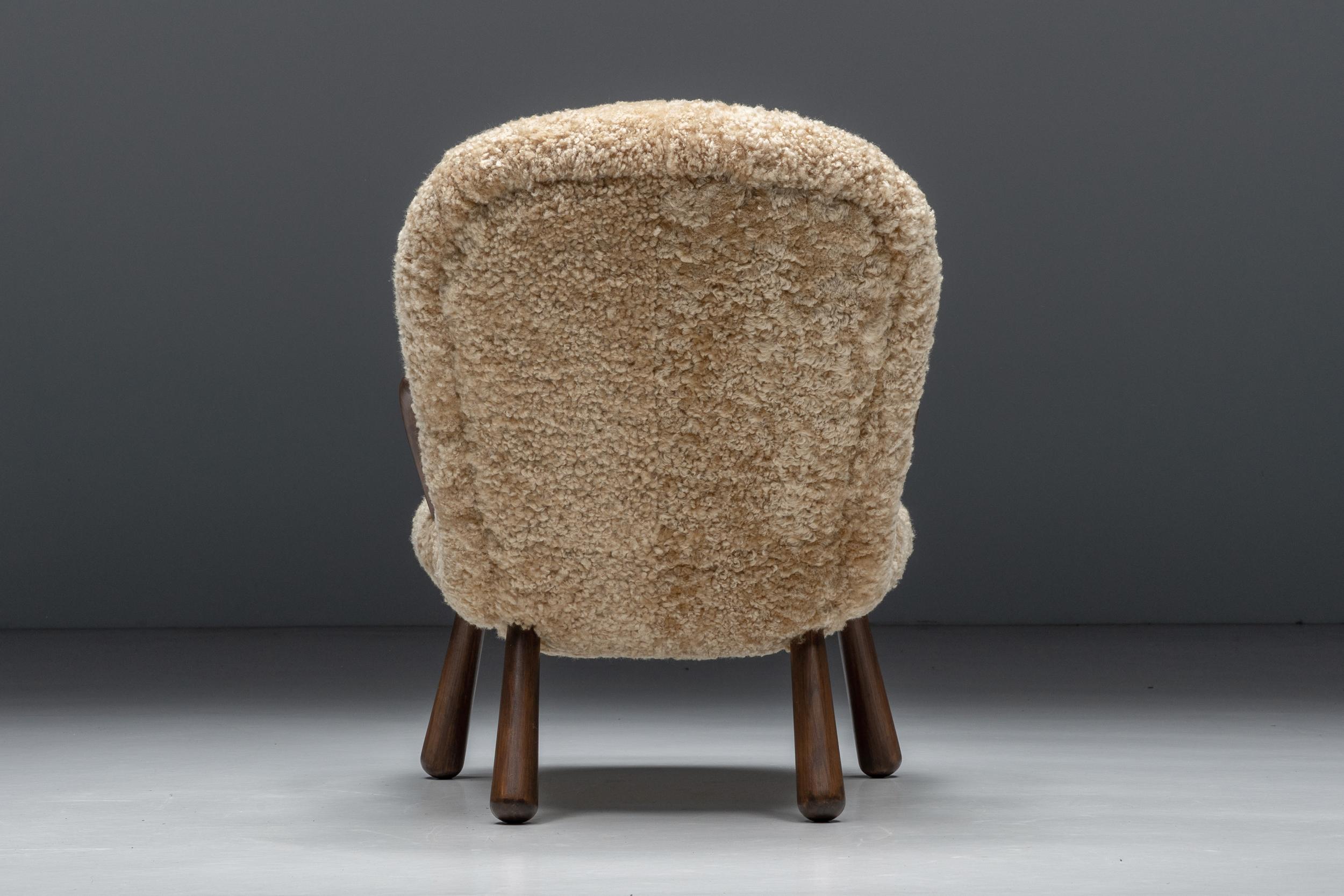 Arctander Clam Chair in Sheepskin by Philip Arctander, Denmark, 1944 2