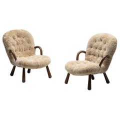Arctander Clam Chair in Sheepskin by Philip Arctander, Denmark, 1944