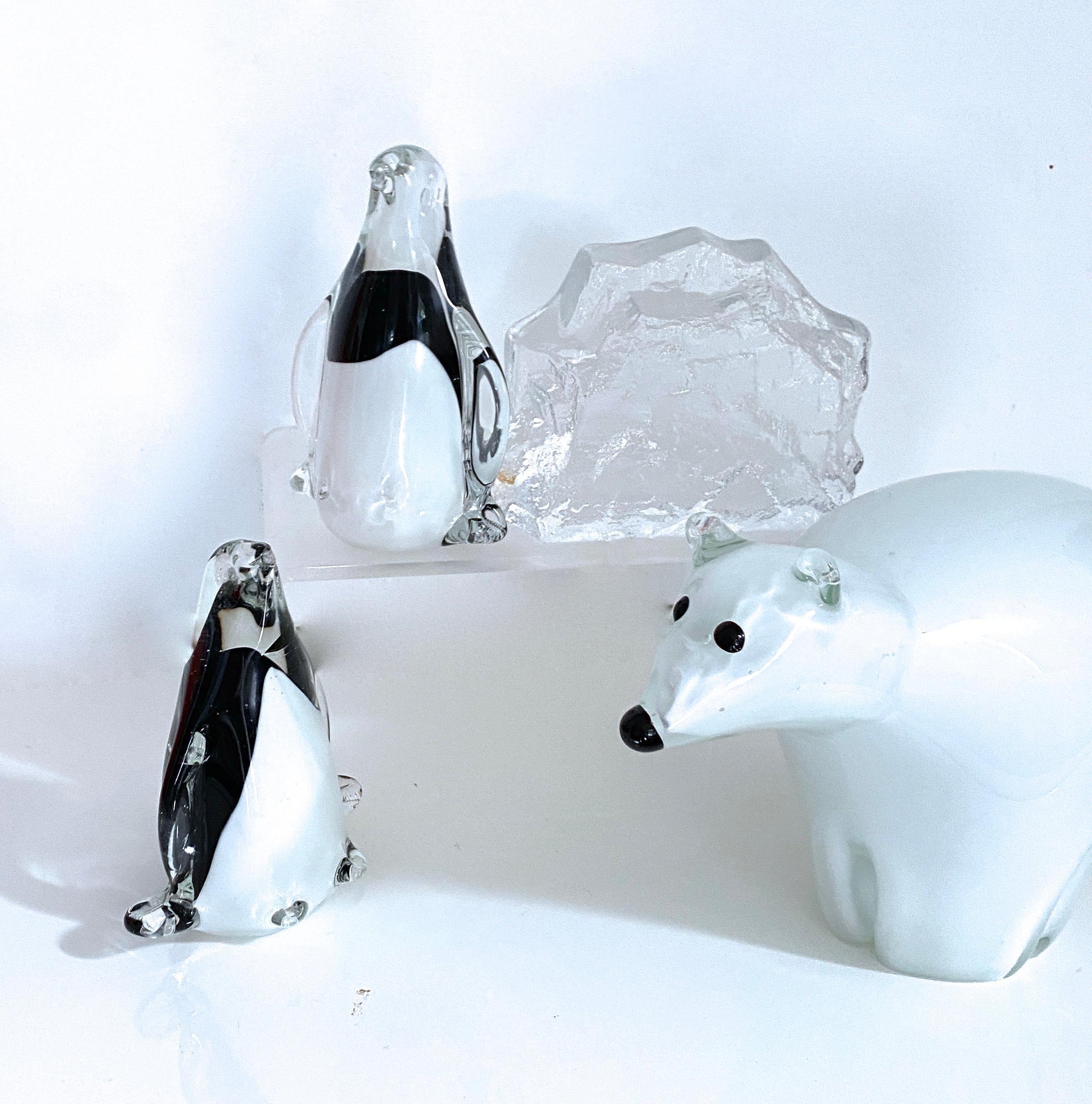 Arctic Animal Sculpture Italian Murano and Scandinavian Modernist Glass 4 Pieces In Good Condition For Sale In Halstead, GB