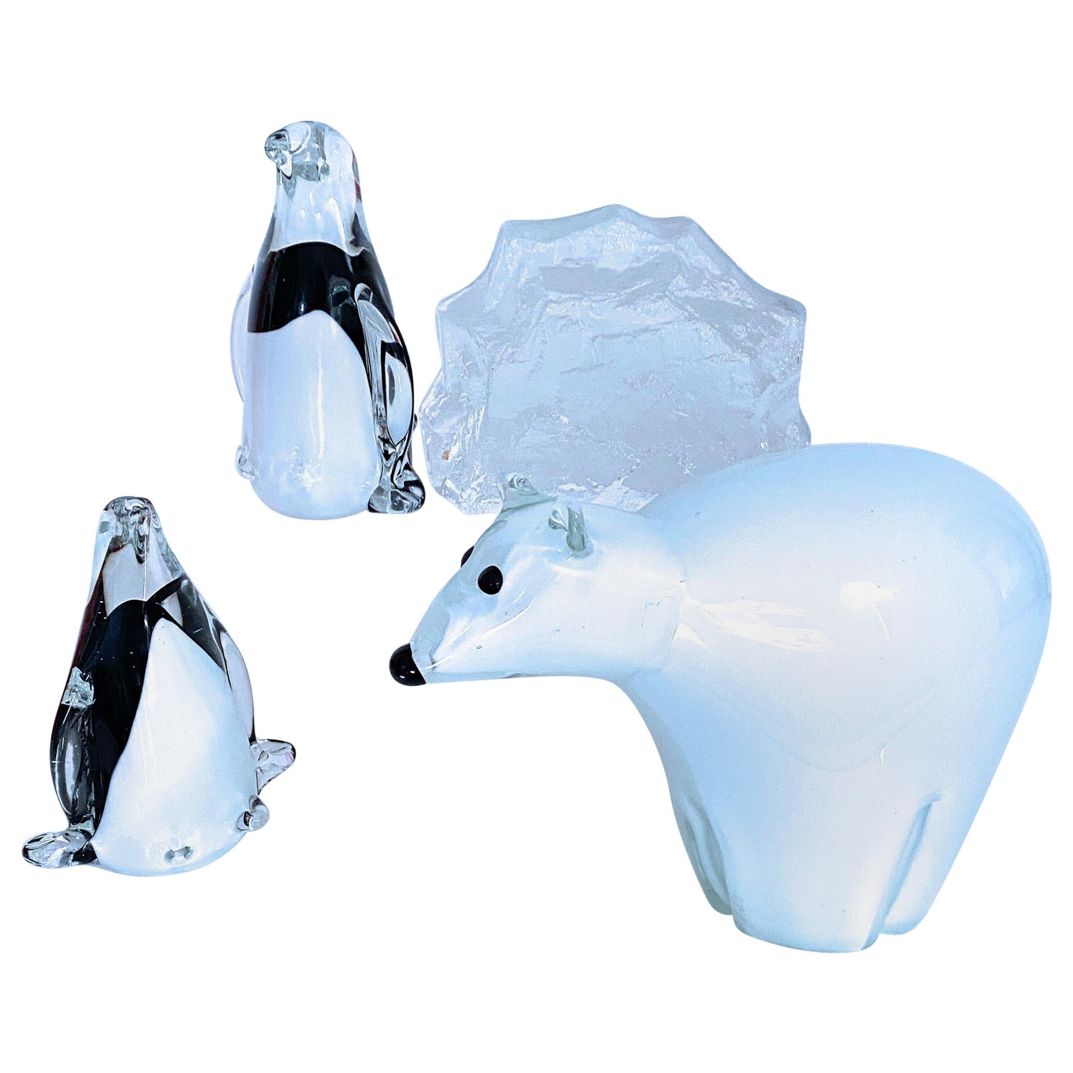 Arctic Animal Sculpture Italian Murano and Scandinavian Modernist Glass 4 Pieces For Sale