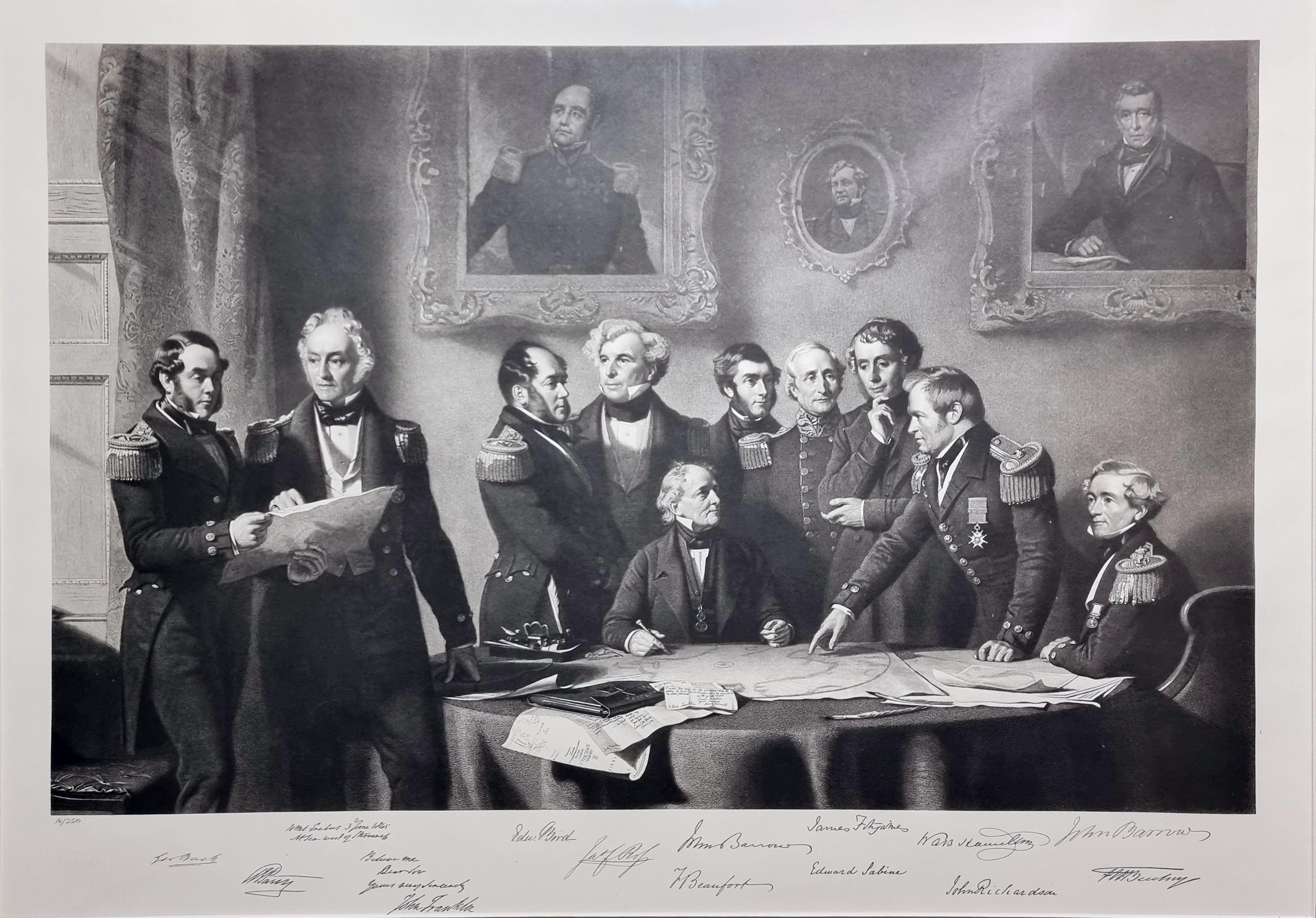 The Arctic Council Discussing The Plan Of Search For The John Franklin Expedition 

After Stephen Pearce.

Limited Edition reproduction copied from an original mezzotint engraved by James Scott after the painting by Stephen Pearce.

Shown in the