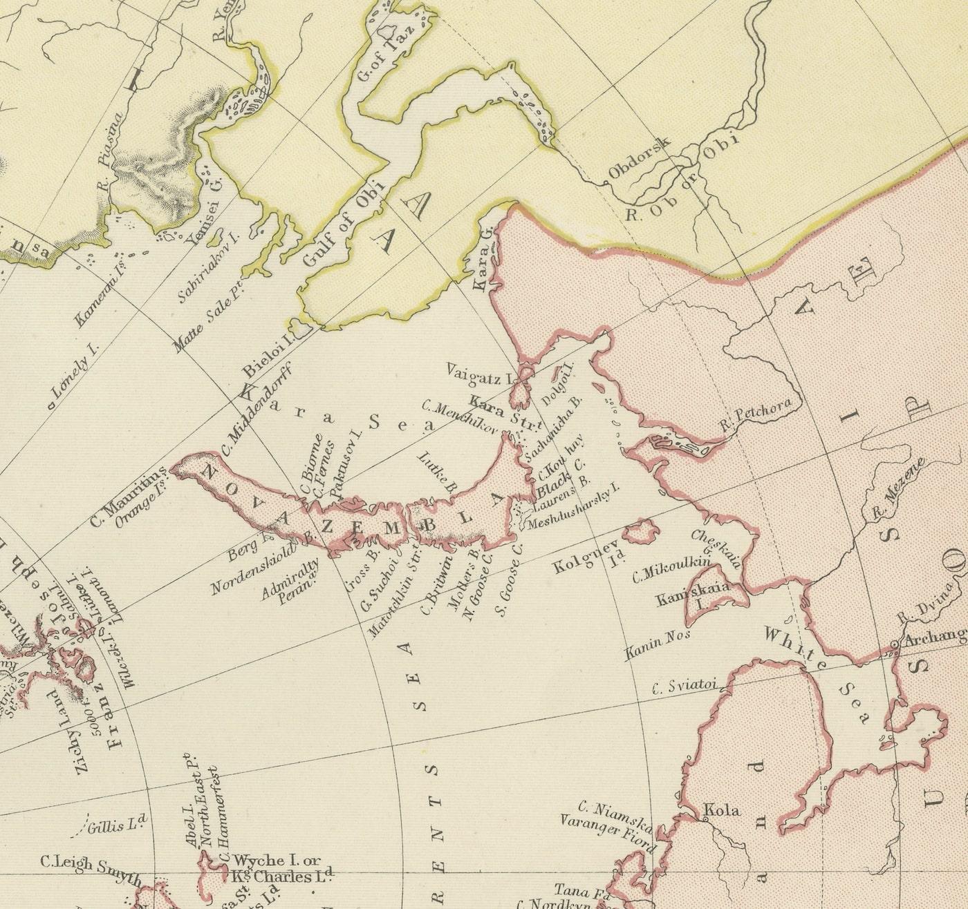 Arctic Exploration: An Original Map of the North Circumpolar Regions, 1882 In Good Condition For Sale In Langweer, NL