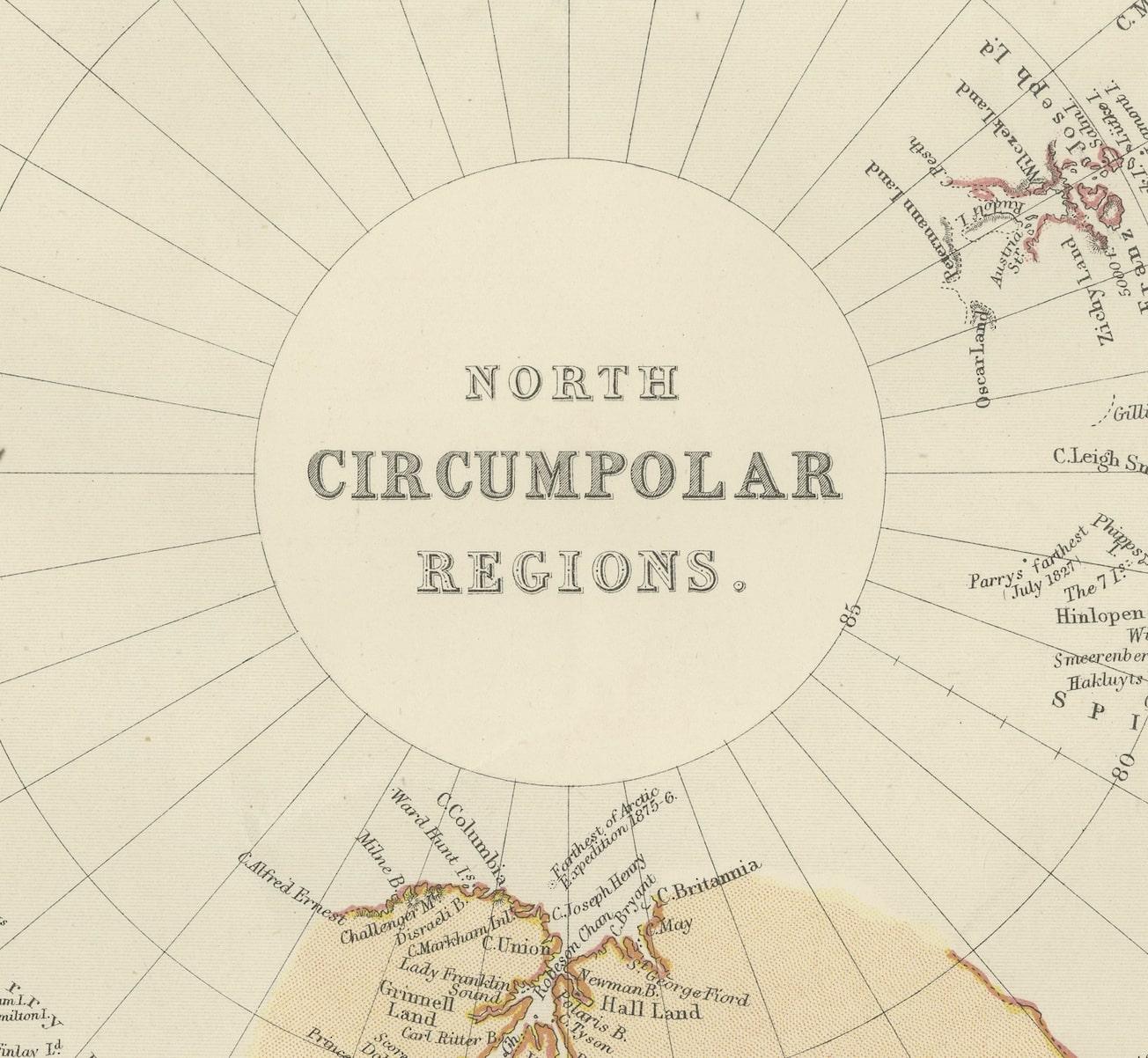 Late 19th Century Arctic Exploration: An Original Map of the North Circumpolar Regions, 1882 For Sale