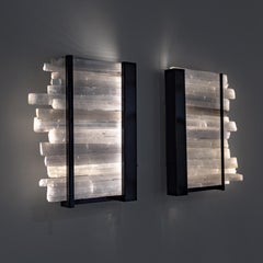 Arctic Lighting Selenite Crystal Wall Sconce with Metal Base